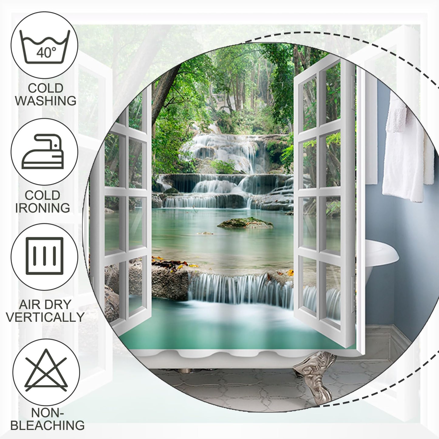 Baocicco Nature Landscape Shower Curtain Summer Forest River Jungle Waterfall Lake Window Scenery Shower Curtains Decorative for Bathroom Waterproof Fabric Shower Curtain with Hooks 60x72 Inches