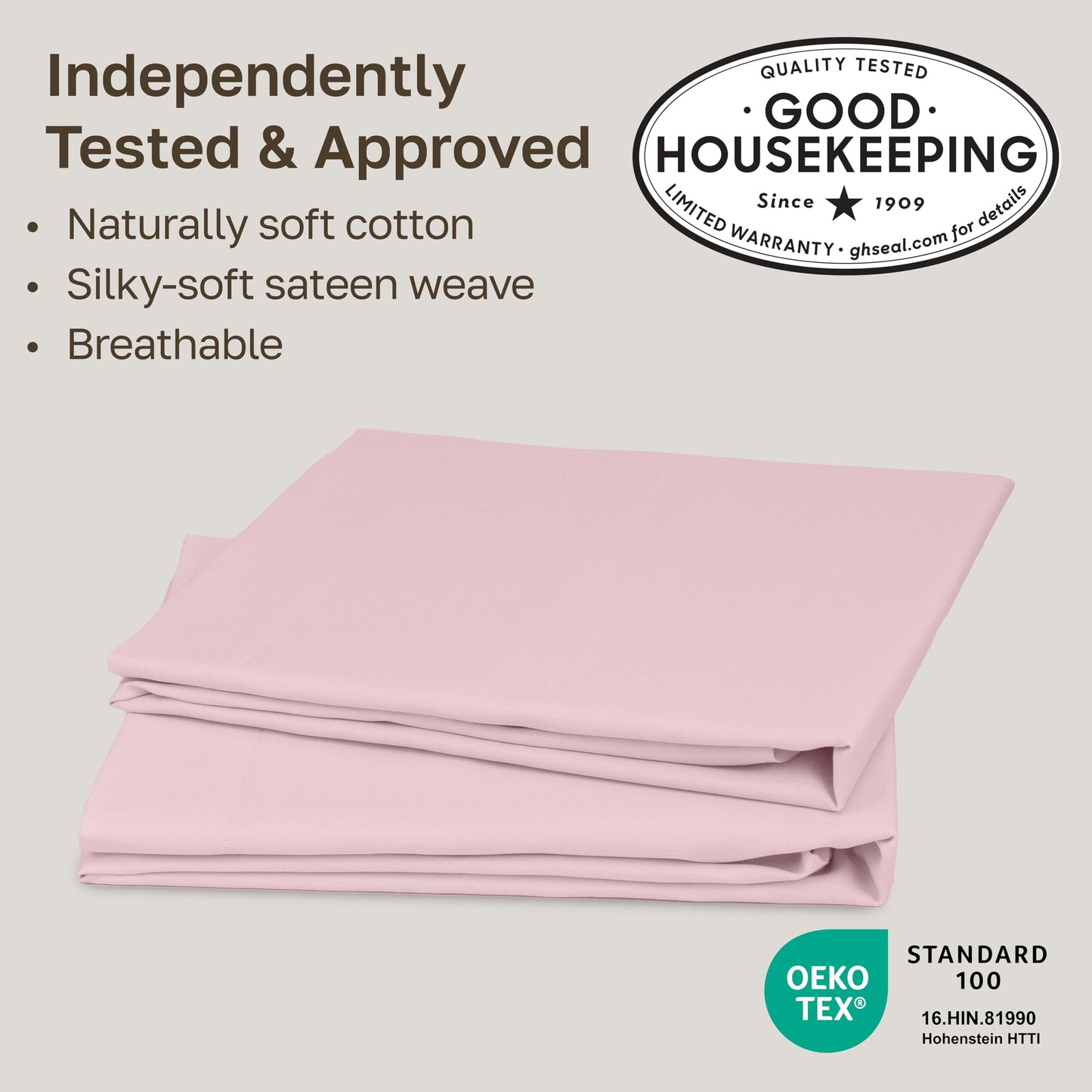 California Design Den 100% Cotton Pillowcases Standard/Queen Size Pillowcases - Set of 2 Soft Sateen Weave Cases, Fits Queen and Standard Size Pillows - Pink