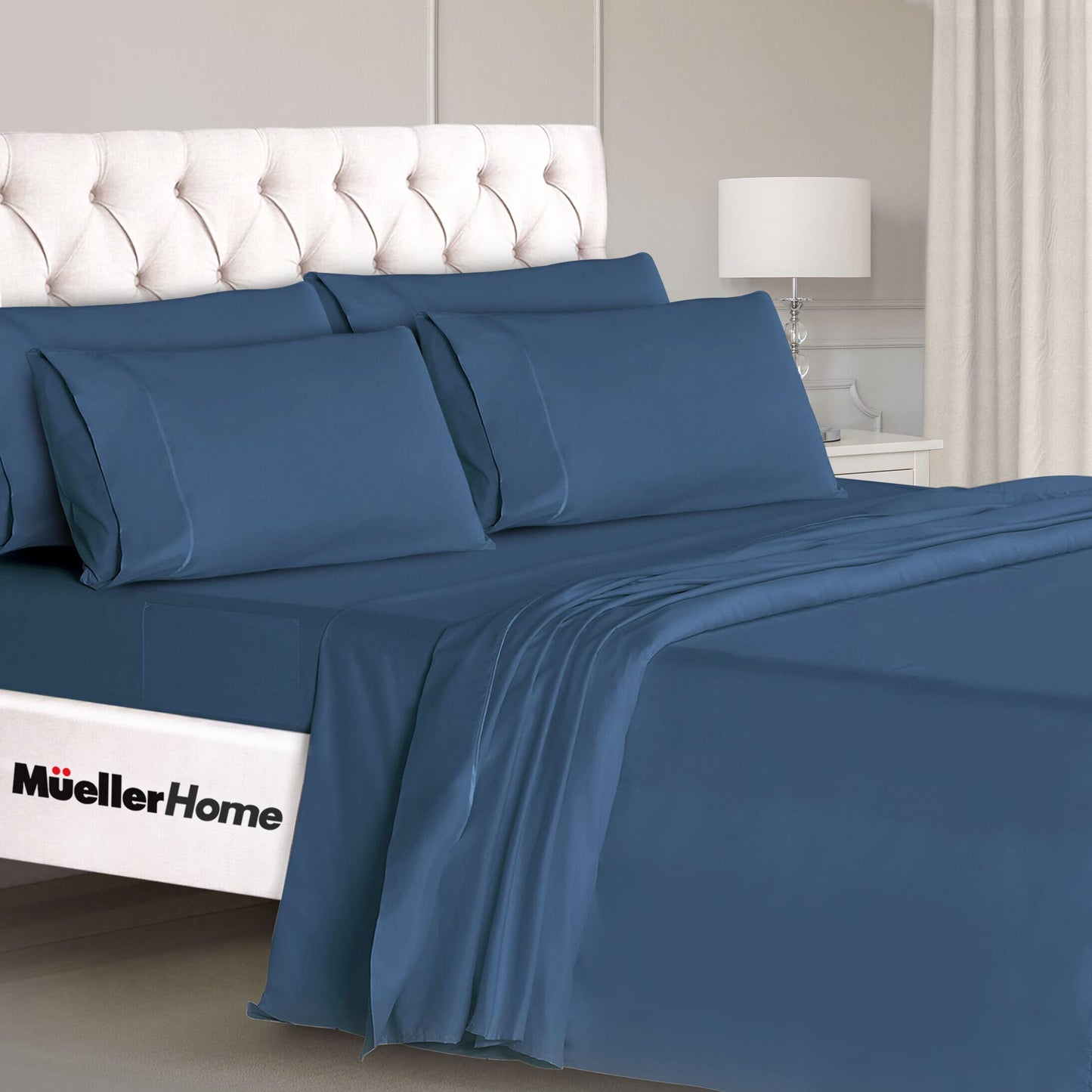Mueller UltraTemp 6 PC Queen Sheet Set - Ultra-Soft Luxury Series, Cooling & Breathable Hotel Luxury Bed Sheets, Deep Pocket Wrinkle-Free Oeko-TEX, Navy