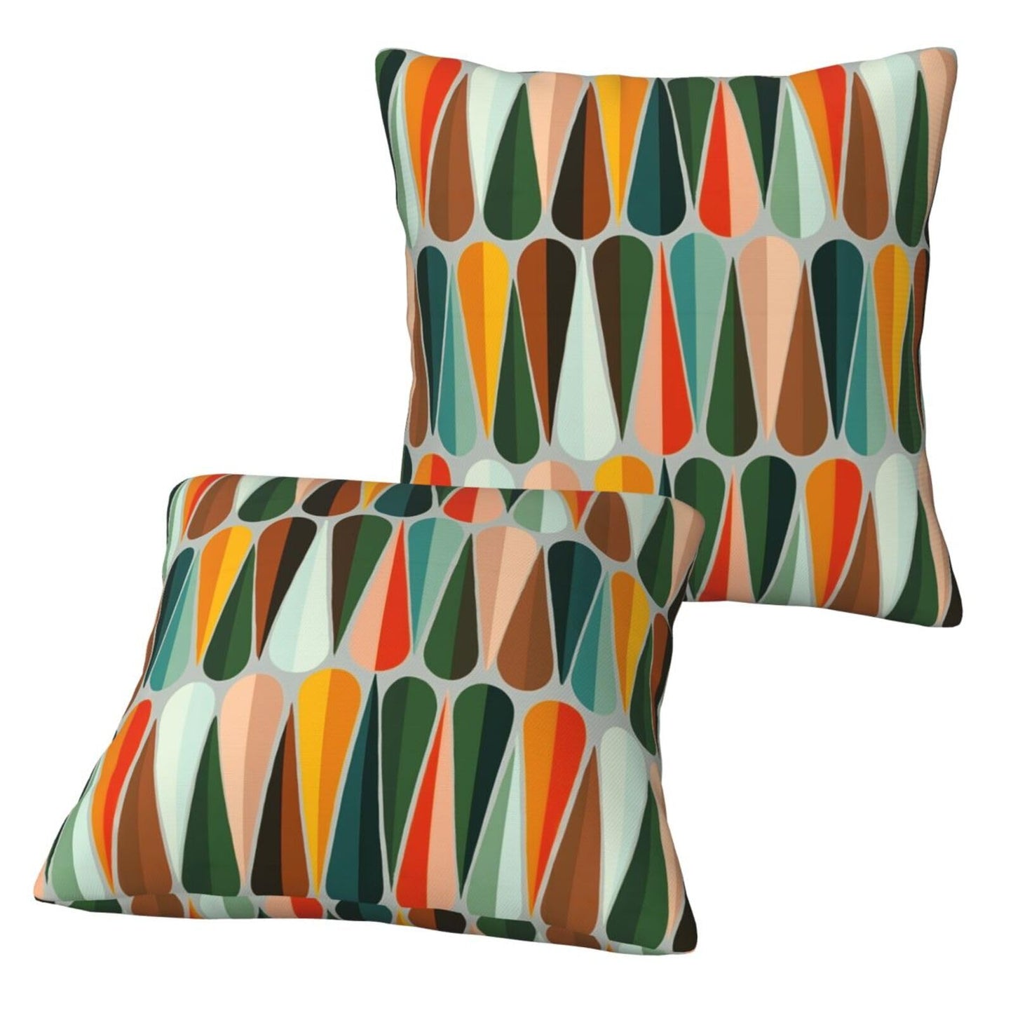 bassyil Mid Century Retro Drop Throw Pillow Covers Decorative Linen Pillow Cases Set of 2 Square Cushion Cover for Couch Sofa Bedroom Patio 18x18 Inch