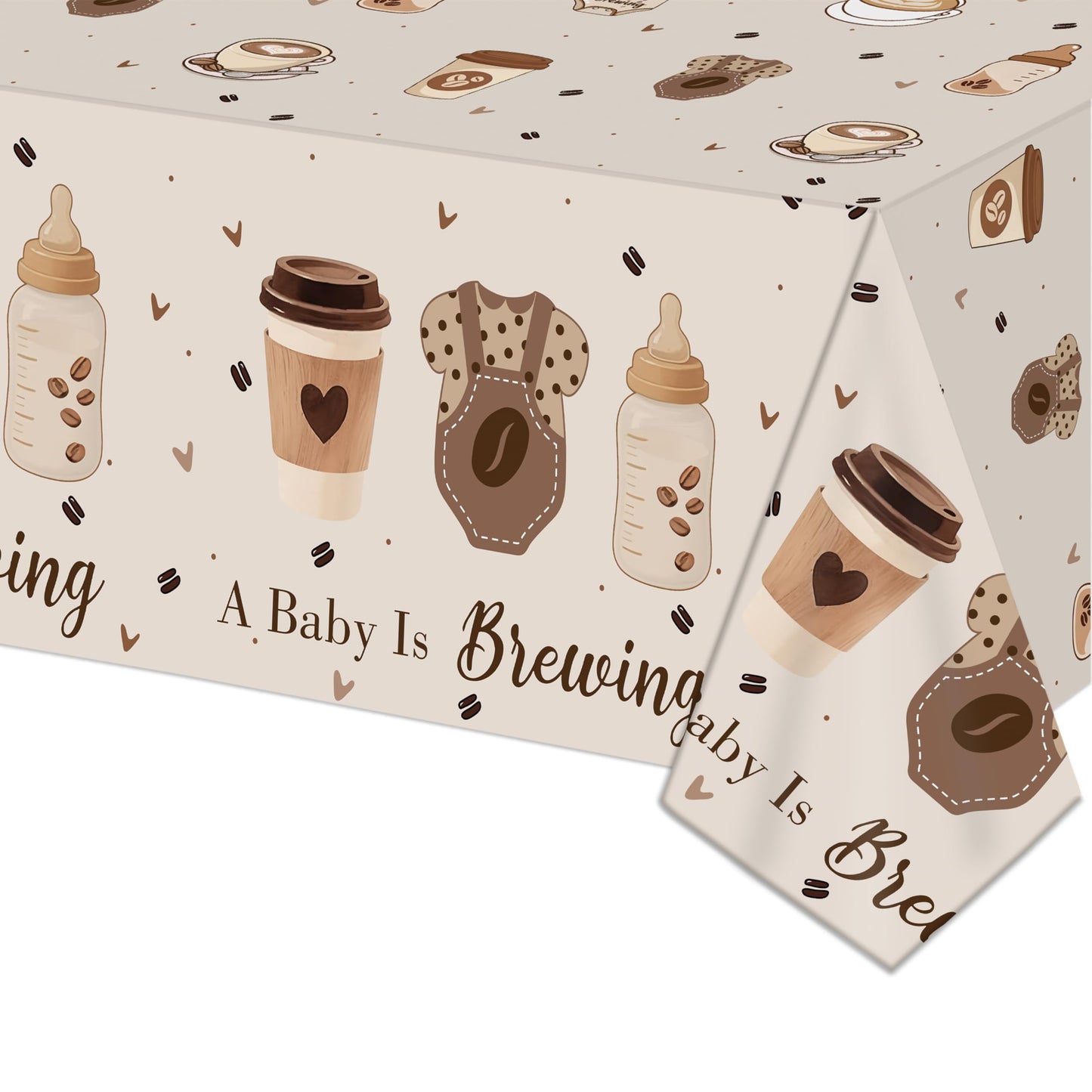 LUCKYQUBE Baby is Brewing Coffee Baby Shower Tablecloth, Neutral Brown Disposable Table Cover for Gender Reveal Party, Coffee Themed Baby Shower Supplies, Baby Bottle Tablecloth for Welcome Baby