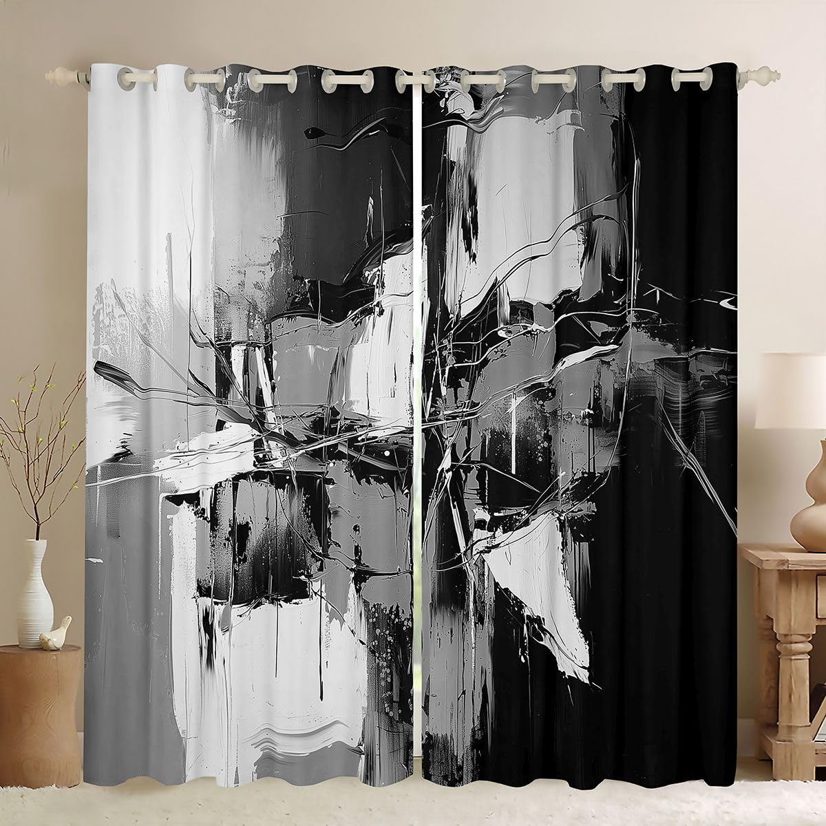 Feelyou Abstract Curtains for Bedroom Living Room Modern Abstract Art Blackout Shades Geometric Artistic Smear Room Darkening Curtain Window Treatments, 2 Panels 38 x 45 Inch Decor