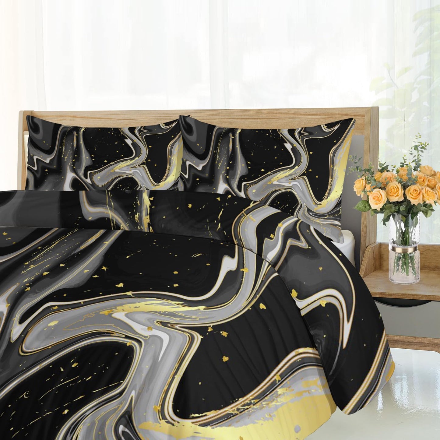 PAISUOQ Marble Duvet Cover Queen Size - Abstract Marble Home Decor & Gifts, 3 Piece Back to School Dorm Bedding, Easy Care Microfiber Comforter Cover & Pillowcases, Fluid Textures