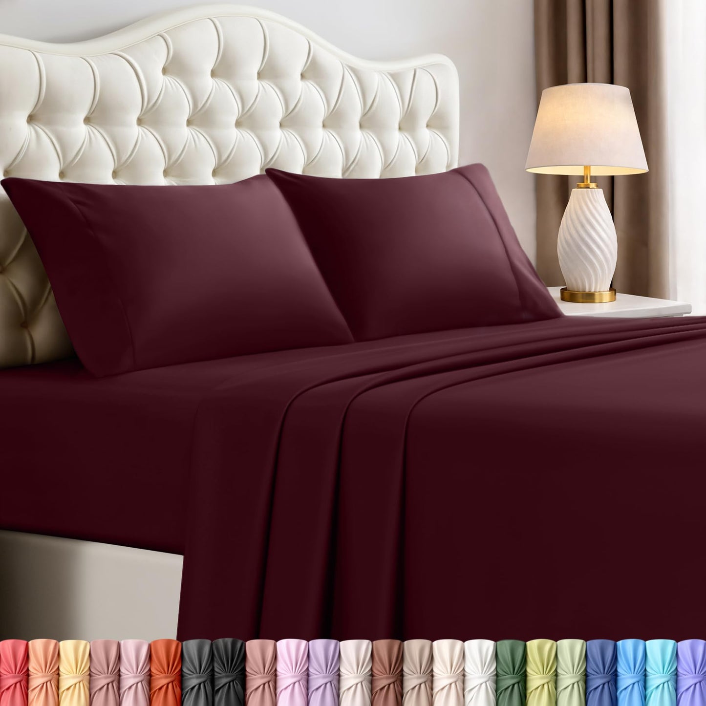 Utopia Bedding Queen Size Sheet Set – 4 Piece Bed Sheets, Soft and Breathable Microfiber, Includes 1 Fitted Sheet, 1 Flat Sheet and 2 Pillowcases – Oeko Tex (Burgundy)