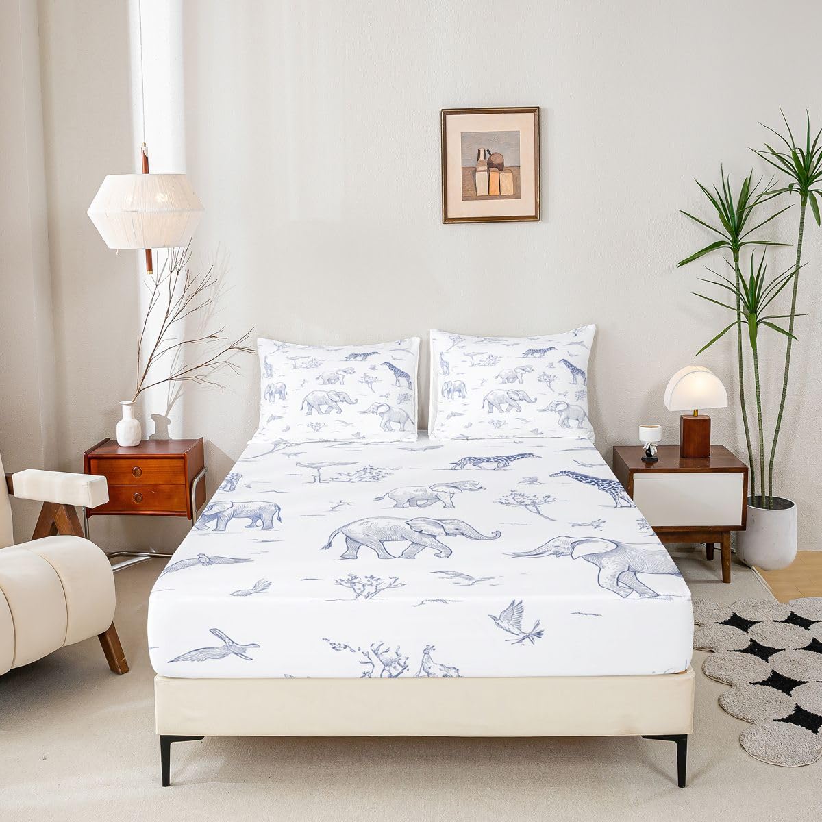 Erosebridal Jungle Animals Bed Sheets Full Cartoon Kawaii Sheet Set for Kids Boys Girls Hunter Brown Rust Wildlife Sheets Elephant Lion Giraffe Animal Flat Fitted Sheet 3 Pcs