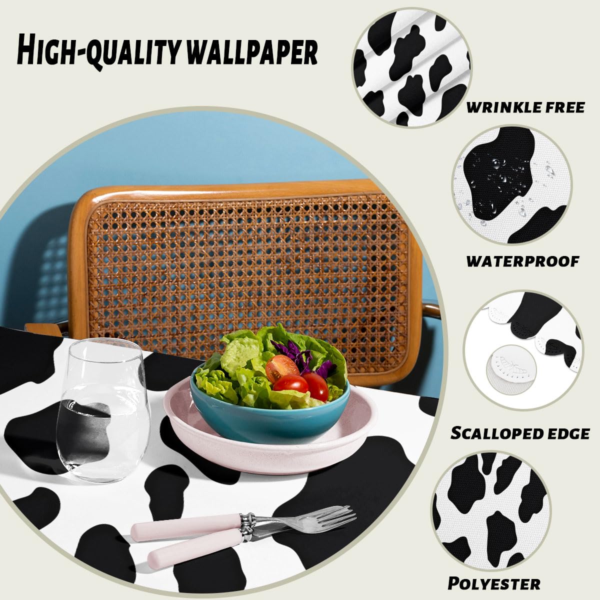 Cow Print Decorative Rectangle Table Cloth Black and White Cow Farm Animal Rectangle Table Cover Anti-Oil Tablecloth for Dining Tables, Parties, Wedding and Banquet Decoration 52 x 70 Inch 4-6 Seats