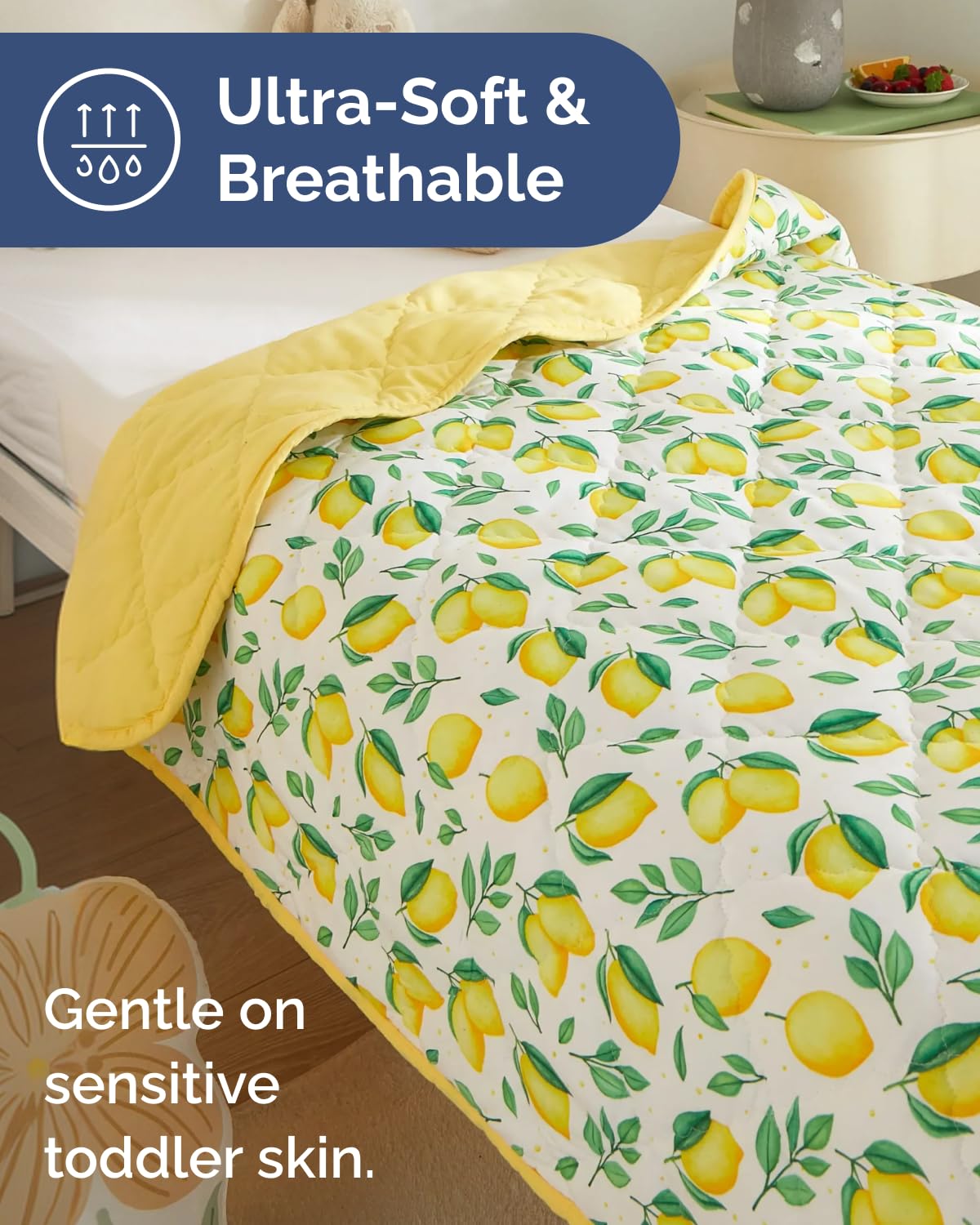 Lemon Toddler Comforter - Down Alternative Toddler Microfiber Comforter - Lightweight & Warm Baby Quilt Blanket - Soft & Breathable - Kids Duvet Insert for Crib & Stroller - Machine Washable - 39x47