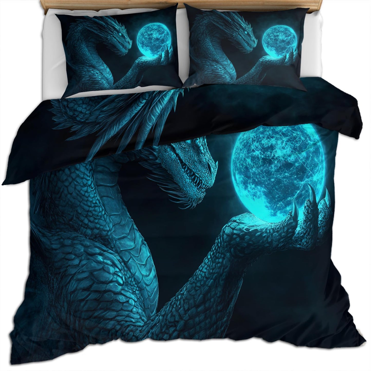 PAISUOQ Western Dragon Duvet Cover King, Magic Dragons Comforter Cover with Zipper Ties, Fantasy Animals Bedding Set, 3 Pieces with 2 Pillow Cases, Home Decor & Gifts