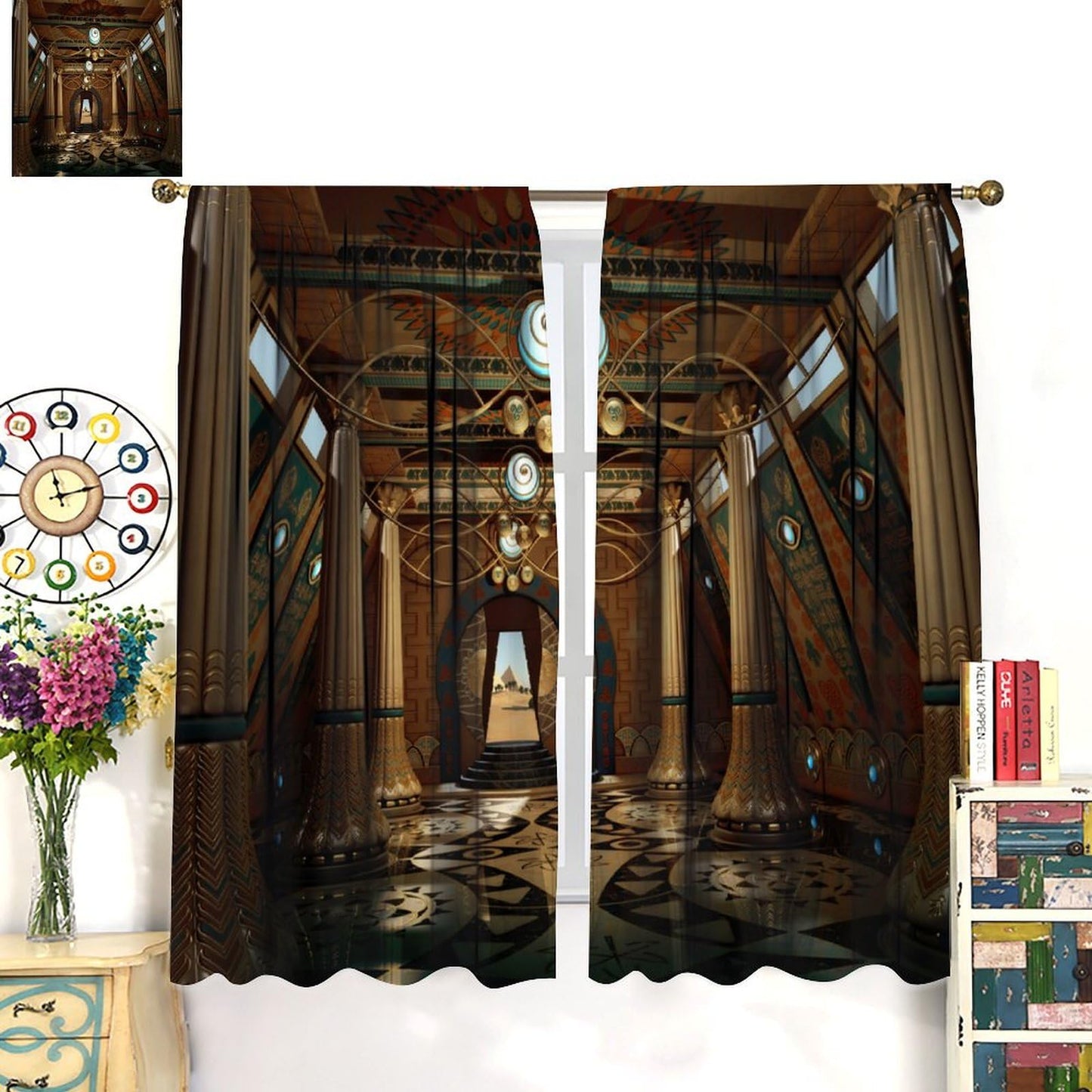 Brown Retro Architectural Curtains,Retro Style Darkening Window Treatments for Bedroom Living Room Home Décor Drapes 2 Panel Sets Total Size 42" x 45"