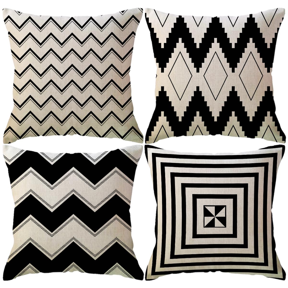 ULOVE LOVE YOURSELF Square Decorative Throw Pillows Cushion Covers Black& Beige Stripes Modern Geometry Print Home Pillowcases 18 X 18 Inch,4 Pack(Black)
