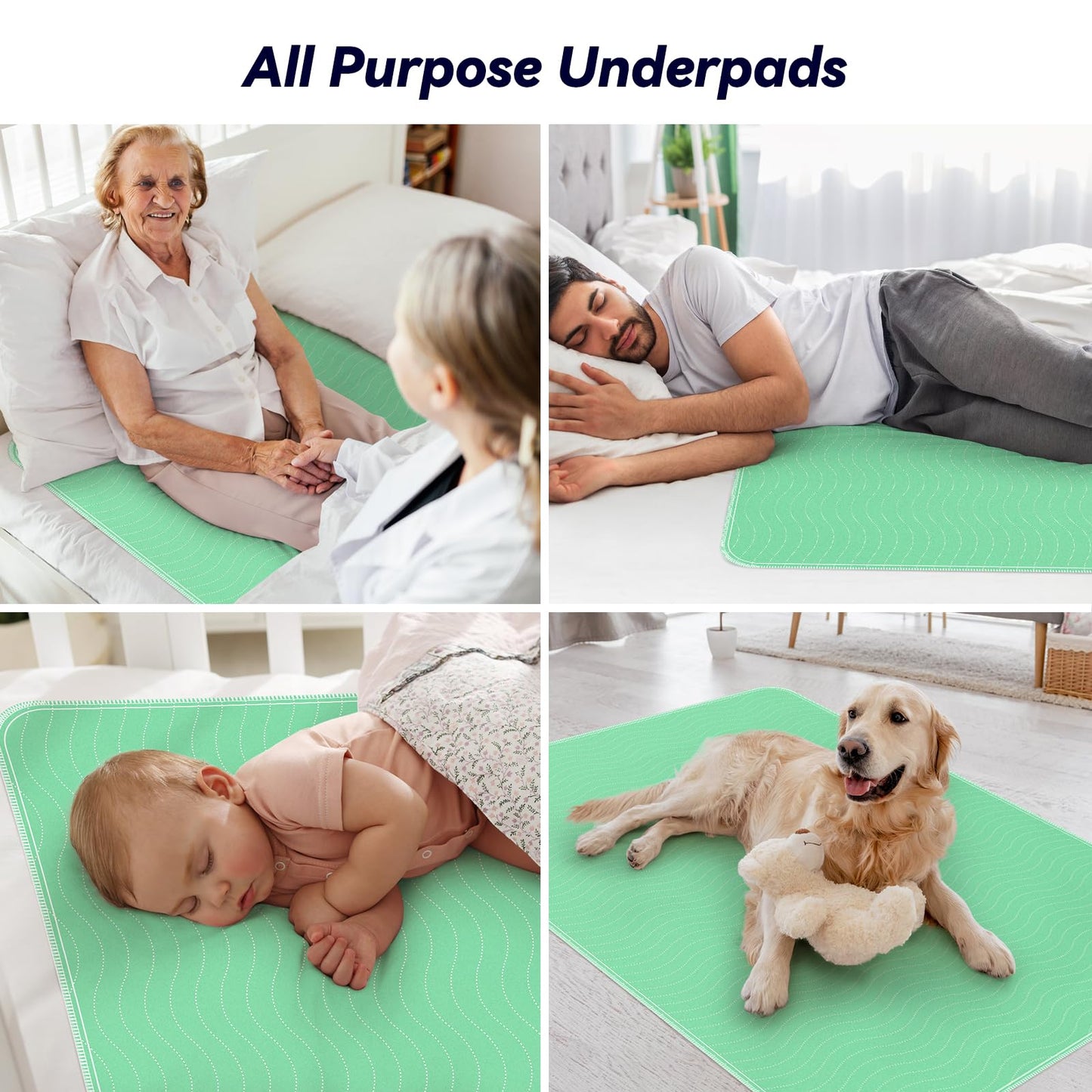 2 Pack 36” x 54” Extra Heavy Absorbency Washable Underpads, Waterproof Nursing Pads Incontinence Bed Pads, Reusable Washable Pee Pads for Dogs, Diaper Changing & Adults, Mattress Protector