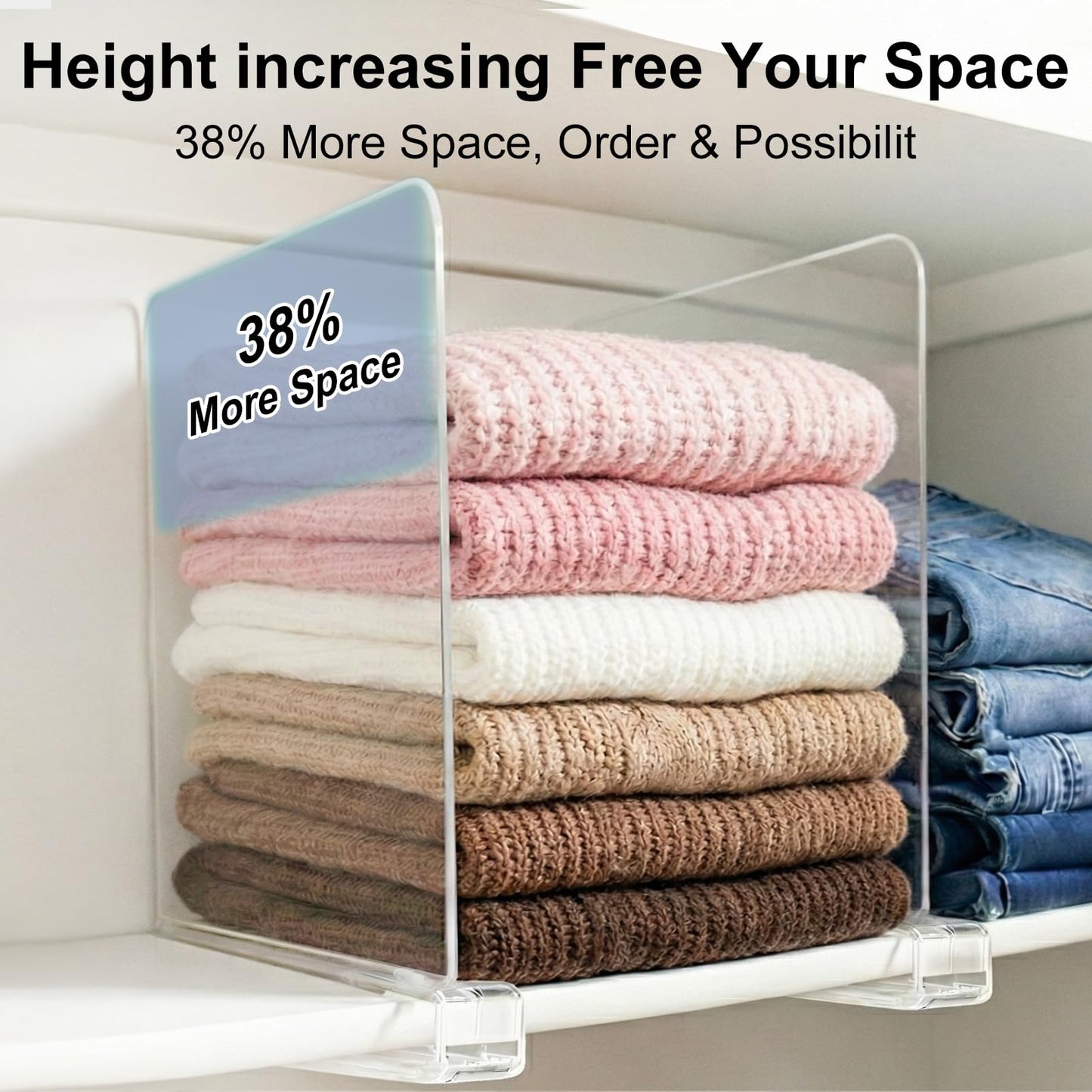 Saccik Purse Organizer for Closet Shelf Dividers: 11-inch Tall (Higher Version) Adjustable Clear Acrylic Bag Storage Organizer for Handbags, Sweaters, Towels, Jeans and Shoes on Wood Shelves 4-Pack