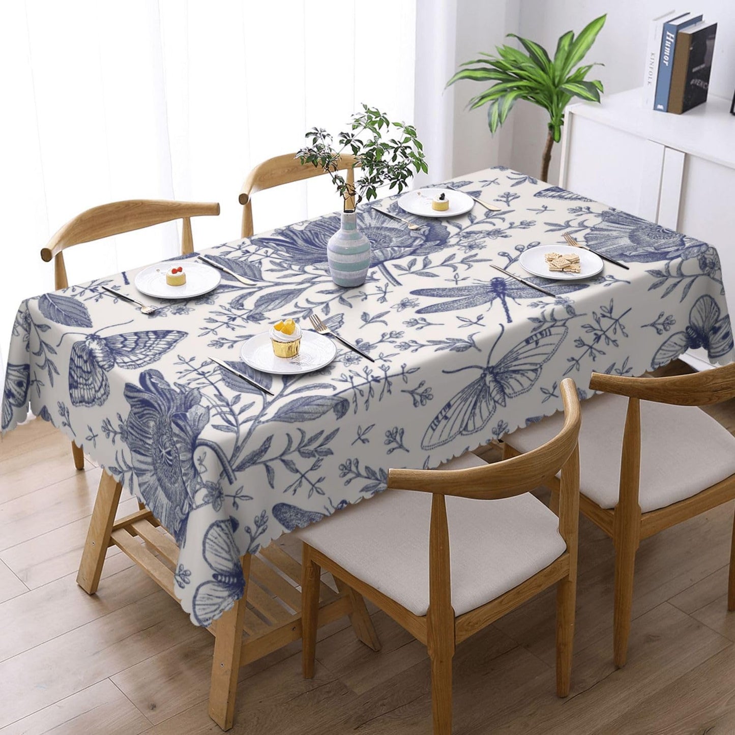 XIOURERY Flowers Butterflies Table Cloths Decorative for Dining Room, Dragonfly Washable Tablecloth for Home, Restaurant, Outdoor Party Table Cover 54x72 Inch
