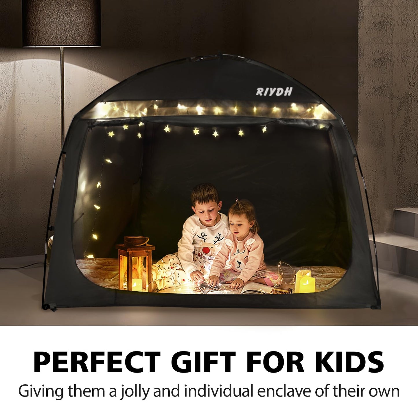 Bed Tent Bed Canopy Breathable 100% for Adult and Kids- Original Design Light Reduction 93% Sleeping Dream Tents Indoor Portable Big Space with String Light 3 Doors Twin Full Queen King Size