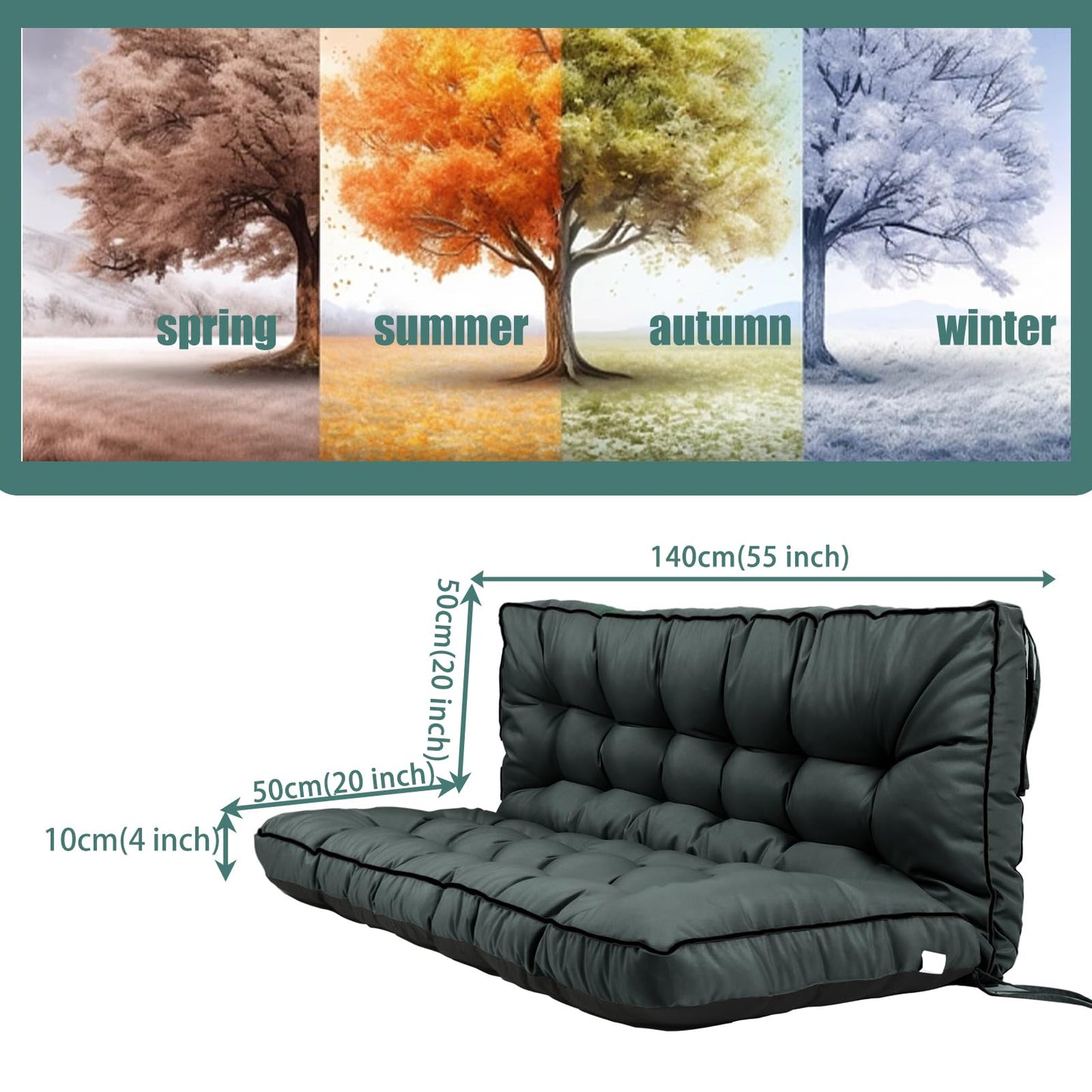 Sauqzoh Replacement Cushions for Swing, Swing Cushions 3 Seater Replacement, Waterproof Thicken Washable Cushion for Outdoor Indoor Furniture Swing Patio (Dark Gray, 40x55 inch)