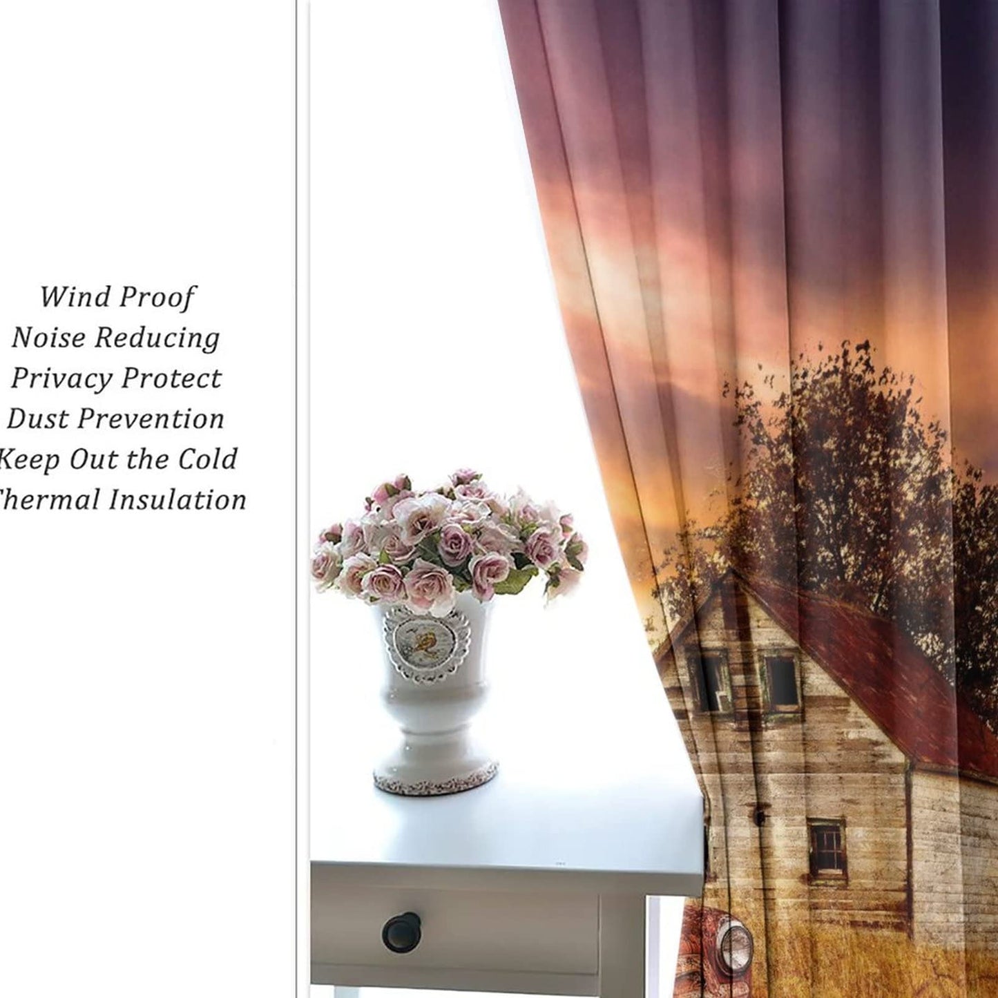 Kazynee Rustic Farm Old Truck Room Darkening Blackout Window Curtains with Grommets,Western Country Farmhouse Sunset Nature Scenery Energy Efficient Window Treatment 2 Panels 63L x 21W