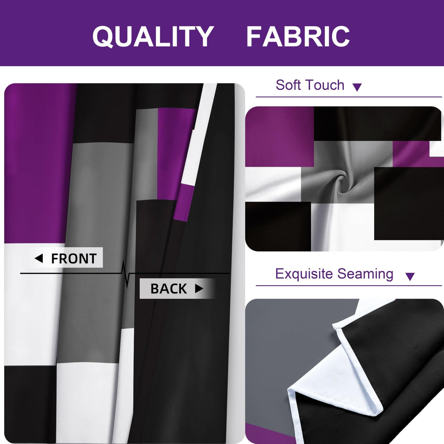 Tyrot Purple 100% Blackout Curtains for Bedroom 45 inch Length 2 Panels Set Grey Modern Abstract Geometric Black Out Curtains Insulated Room Darkening Window Drapes for Living Room, 52Wx45L