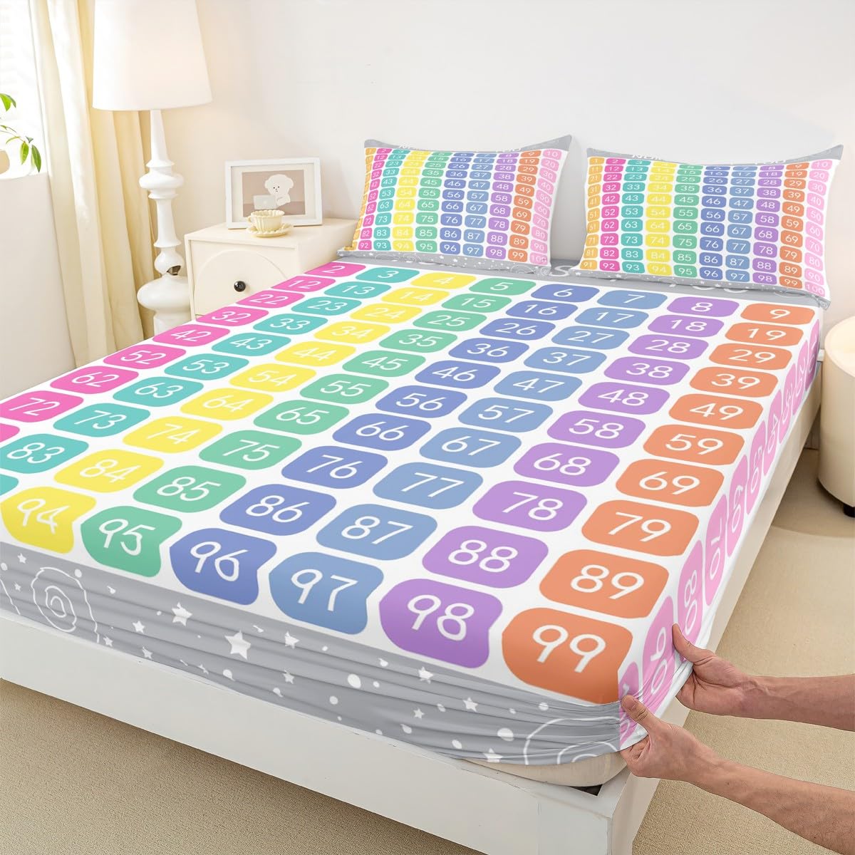 Numbers Alphabet Fitted Sheet Twin, Cartoon Alphabet Bedding Set - Educational Bed Sheet Set for Kids Learning Time 2Pcs