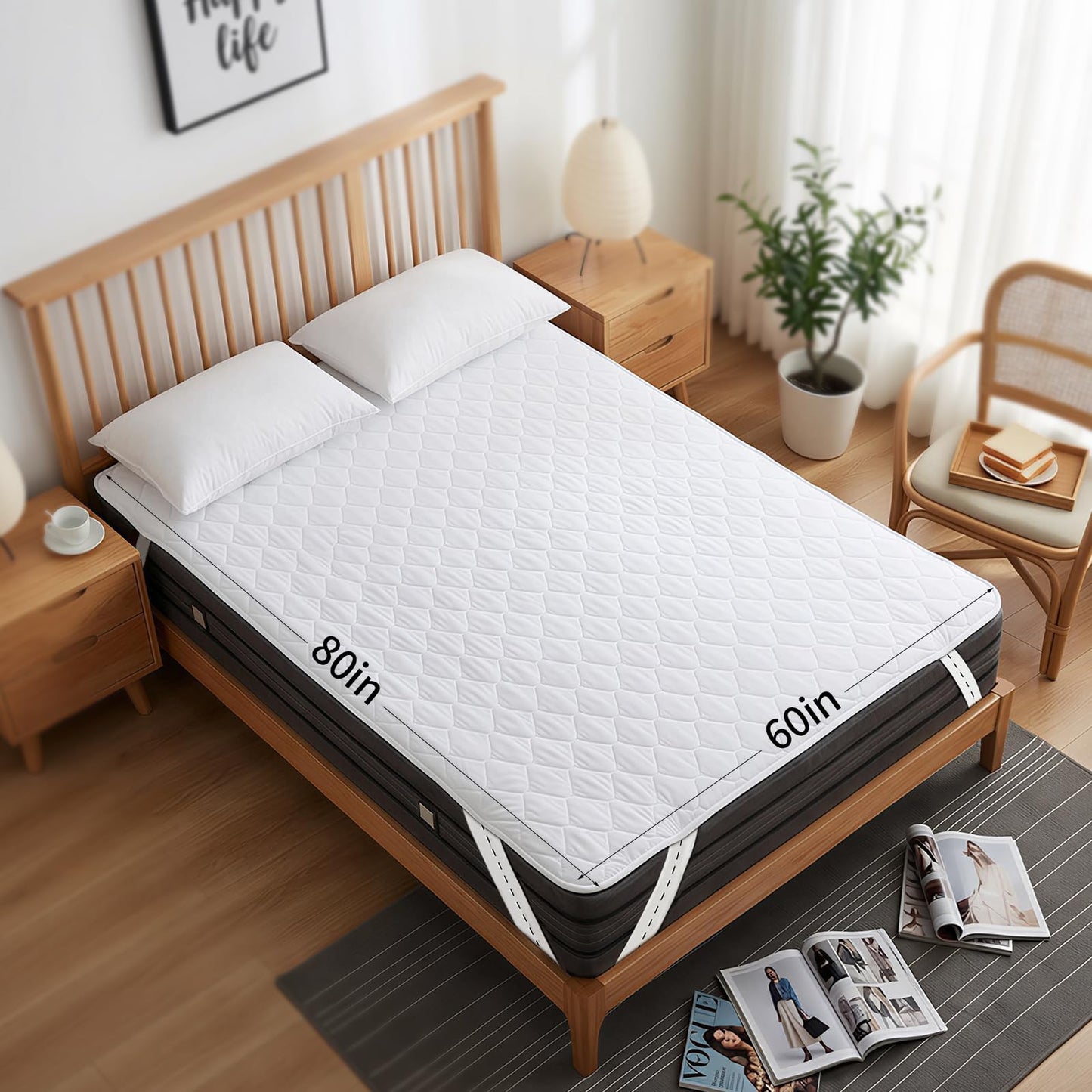 Florith Waterproof Mattress Protector Queen Size 60"x80"– Incontinence Bed Pad with TPU Backing, Adjustable Straps Fits 4-21" Deep Mattresses, Soft Quilted & Machine Washable, Breathable & Non-Slip