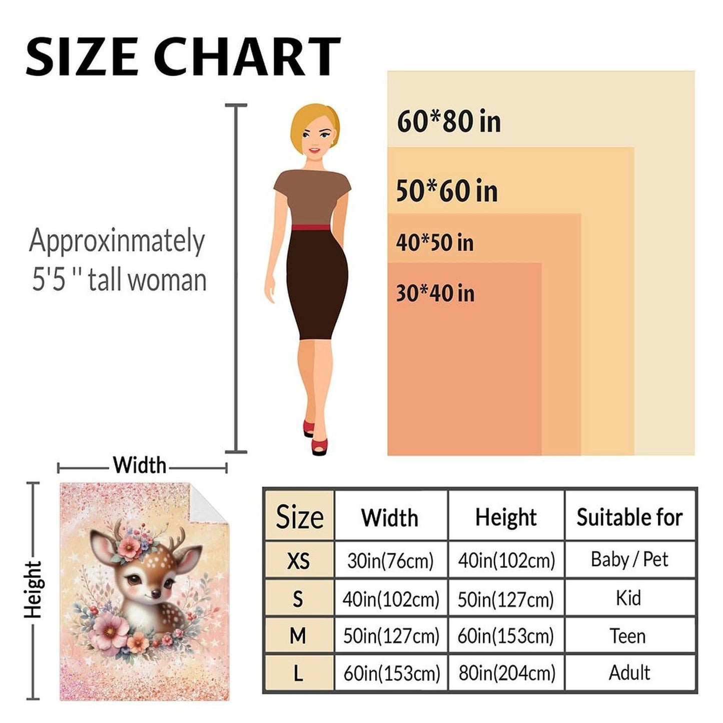 Deer Blanket for Kids - 30" x 40" Deer Print Blankets Gifts for Girls - Toddler Soft Throws Stuff for Couch, Sofa