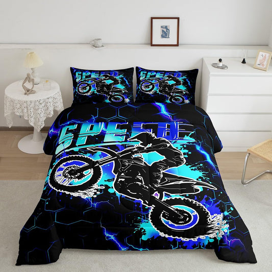 Feelyou Kids Dirt Bike Comforter Set Twin Size, Extreme Sports Bedding Set Boys Girls Racing Motocross Comforter Motorcycle Teens Duvet Set Bedroom Decor Bed Set 2Pcs