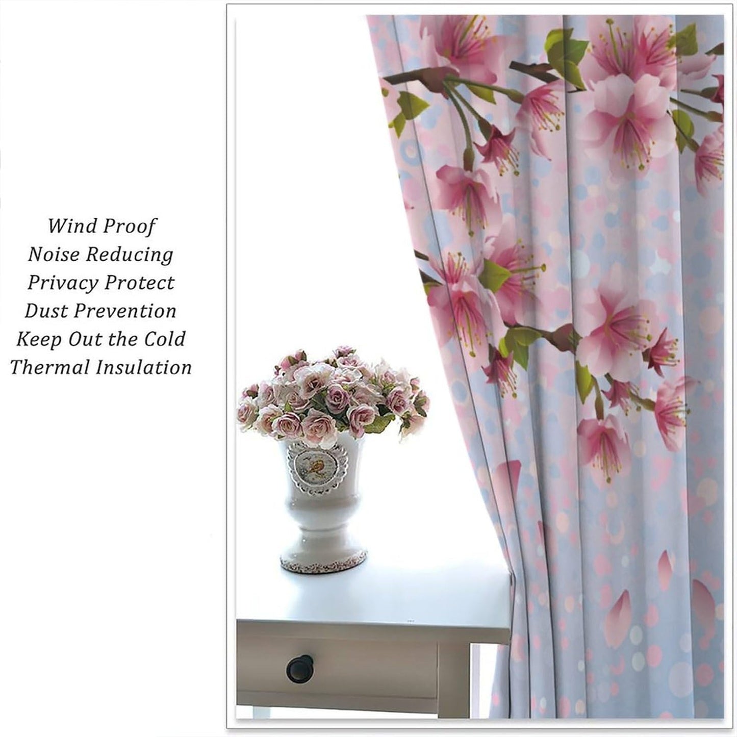 Mchenxin Colorful Spring Flower Curtains for Kitchen, Japanese Cherry Branch Falling Petals Print Window Drapes Curtains for Bedroom Bathroom Cafe, 42x45in (No Blackout)