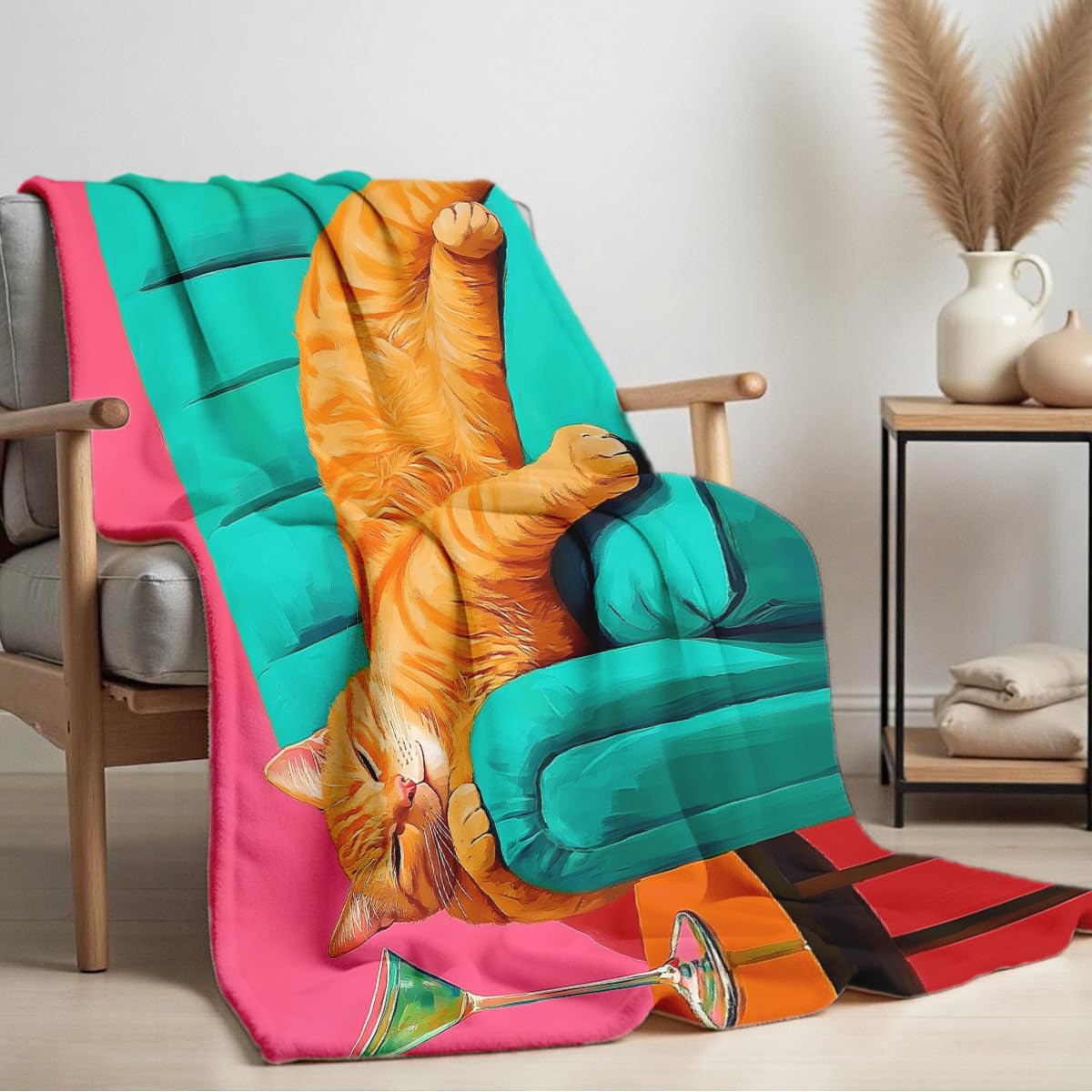 HUNXIAOJ Cat Print Throw Blanket Soft Bed Couch Throw Kitten Flannel Blanket Cozy Bedding Gifts for Cat Lovers (49"x59")