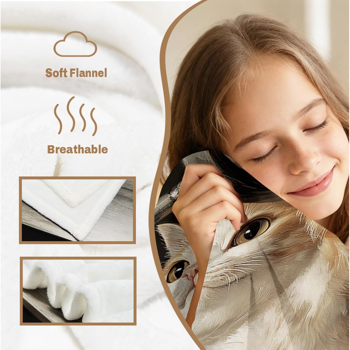 HUNXIAOJ Cat Blanket Throw Flannel Soft Cozy Cute Cat Decor Pet Blanket for Couch Bed Sofa Gift for Women Girls Kids 49"x59"