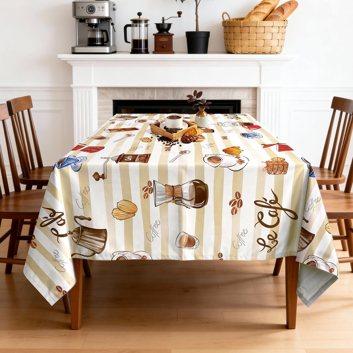 Arquiel Coffee Themed Table Cloth Rectangle Machine Washable Tablecloth, 55 * 70 inch, Polyester Table Cover for Kitchen Dinner Party Outdoor Decor Gifts for Coffee Lovers