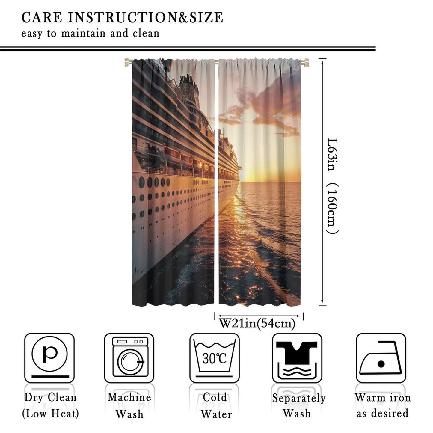 TOWINSFB Fine Sunshine Cruise Ship Blackout Curtains, Nautical Modern Ship Home Decor Rod Pocket Window Drapes for Living Room Bedroom - 42" W x 63" L