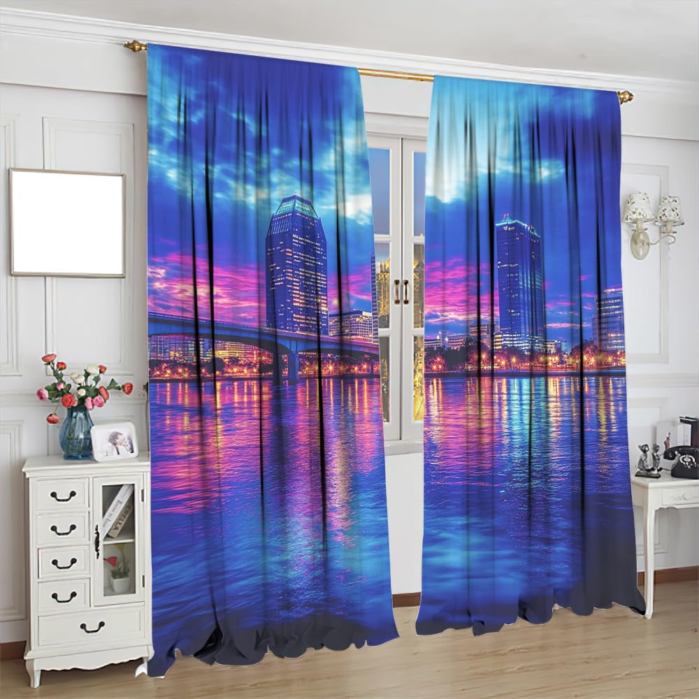 YFBBINS Romantic Urban Skyline Pattern Blackout Curtains Thermal Insulated for Bedroom Living Room, Modern Cityscape Rod Pocket Curtain Light Blocking Drapes, 2 Panels, Each 21 W x 45 L inch