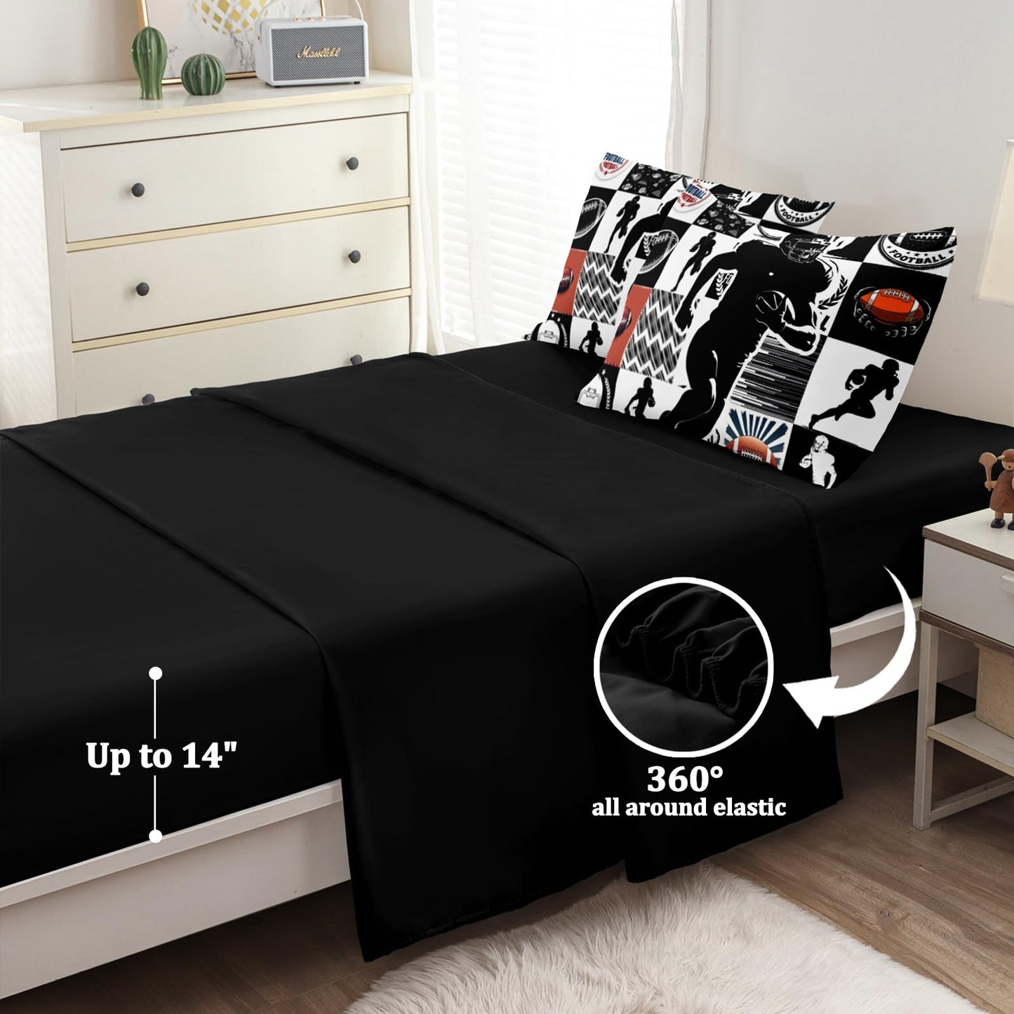 HICAND 5 Pcs Football Full Bedding Set for Boys Teens, Full Size Sports Cool Football Boys Comforter Set with Sheets