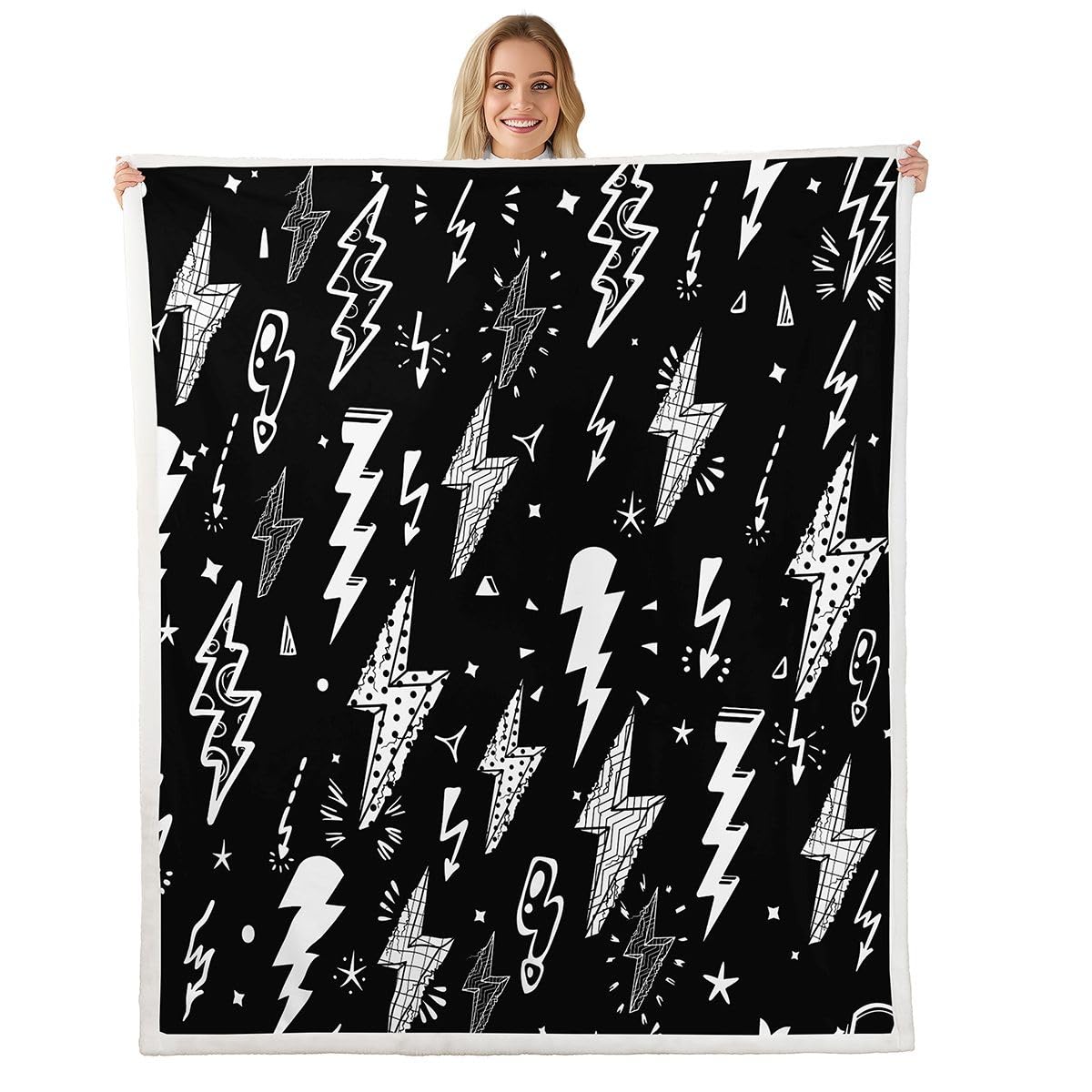 Homewish Lightning Throw Blanket Hand Drawn Doodle Lightning Bolt Bed Throws for Kids Boys Thunderbolts Flannel Fleece Blanket for Couch Sofa Lightweight Fuzzy Blanket, Baby Size (30 x 40 Inches)