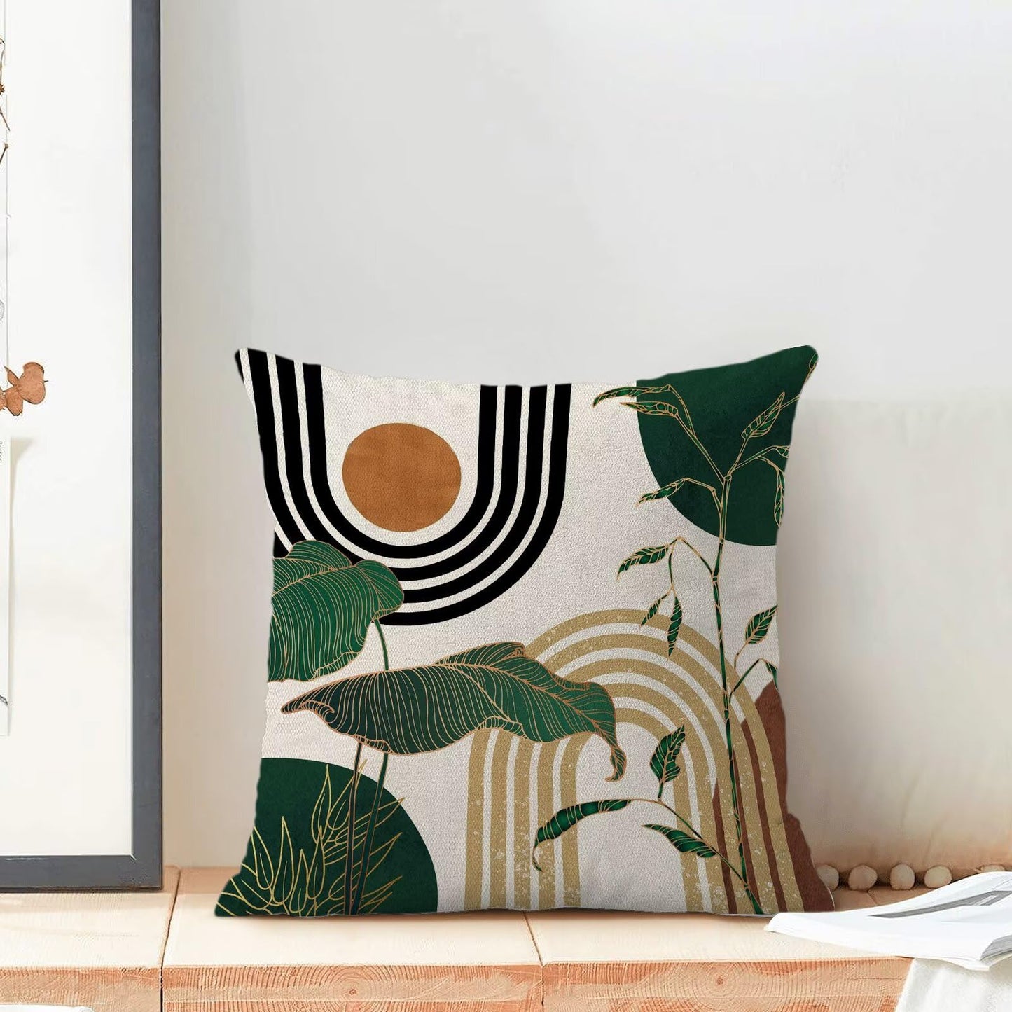AEIOAE Green Mid Century Pillow Covers 20 x 20 inch Set of 2 Boho Minimalist Tropical Retro Decorative Throw Pillow Abstract Outdoor Linen Square Farmhouse Cushion Cover for Home Couch Sofa