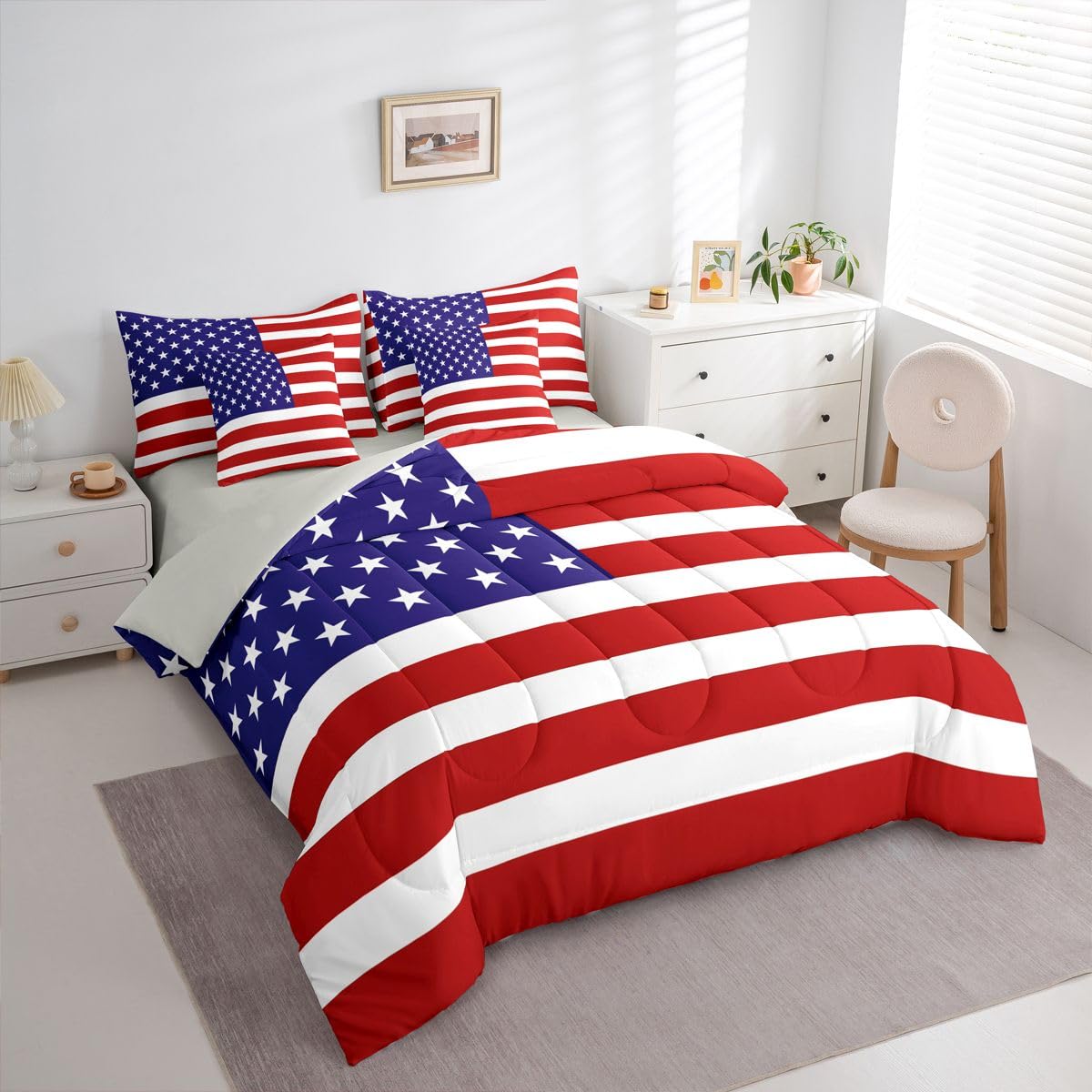Feelyou American Flag Comforter Set with Sheets 7 Piece King Size World Countries Bed in a Bag Kids Boys Girls International Flag Bedding Set Bedroom Decor Breathable Soft Lightweight Microfiber