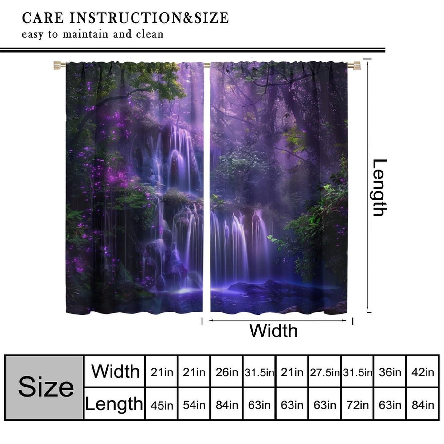 HZOHNAGO Enchanted Forest Curtains Fantasy Nature Purple Forests Waterfall Blackout Print Rod Pocket Window Drapes for Bedroom Living Room 42x45in