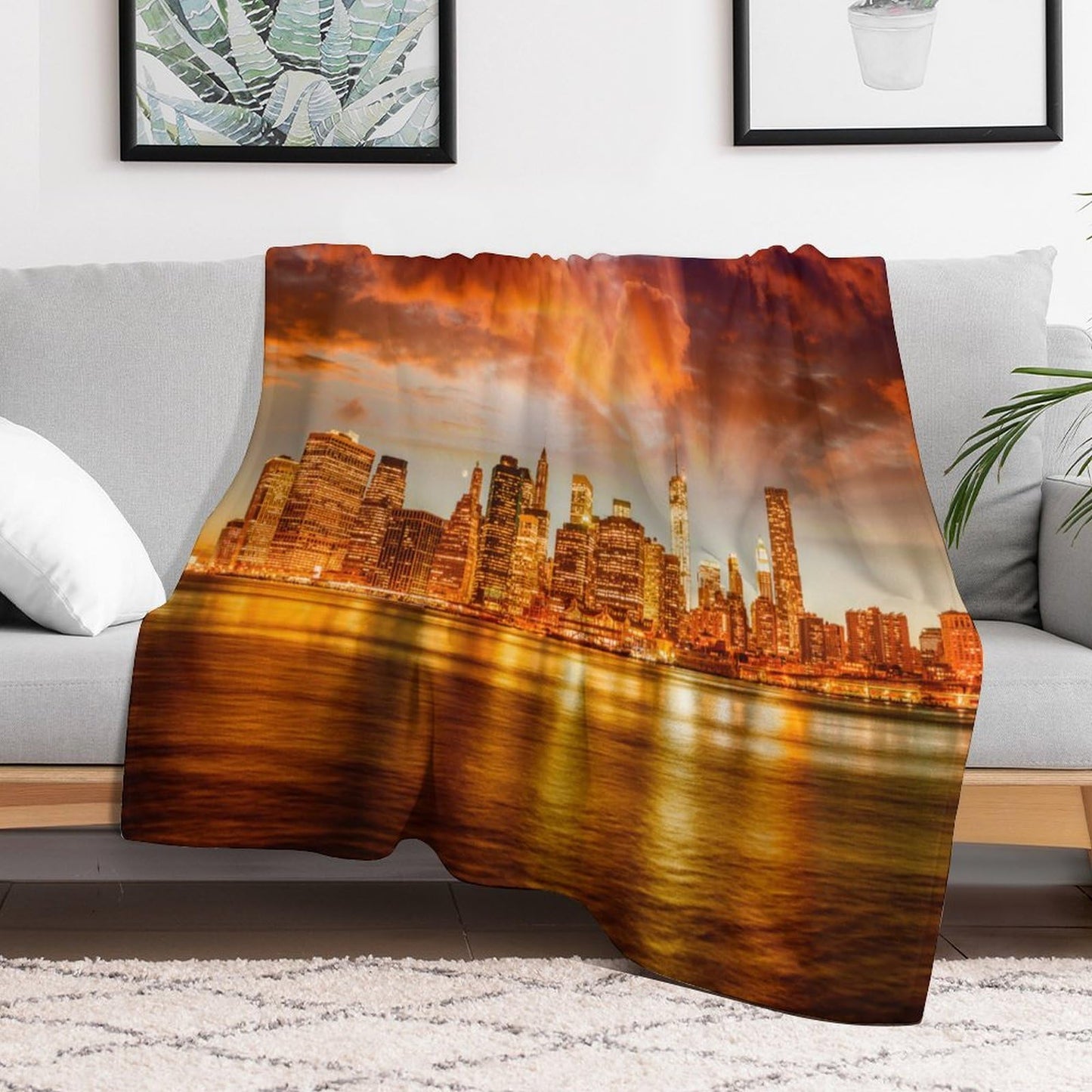 New York Throw Blanket,Sunset City Skyscraper Pattern Soft Cozy Warm Flannel Blankets for Sofa Couch Bed Gifts for Lover Kids Boys Grils Women Adults 30x40 Inch