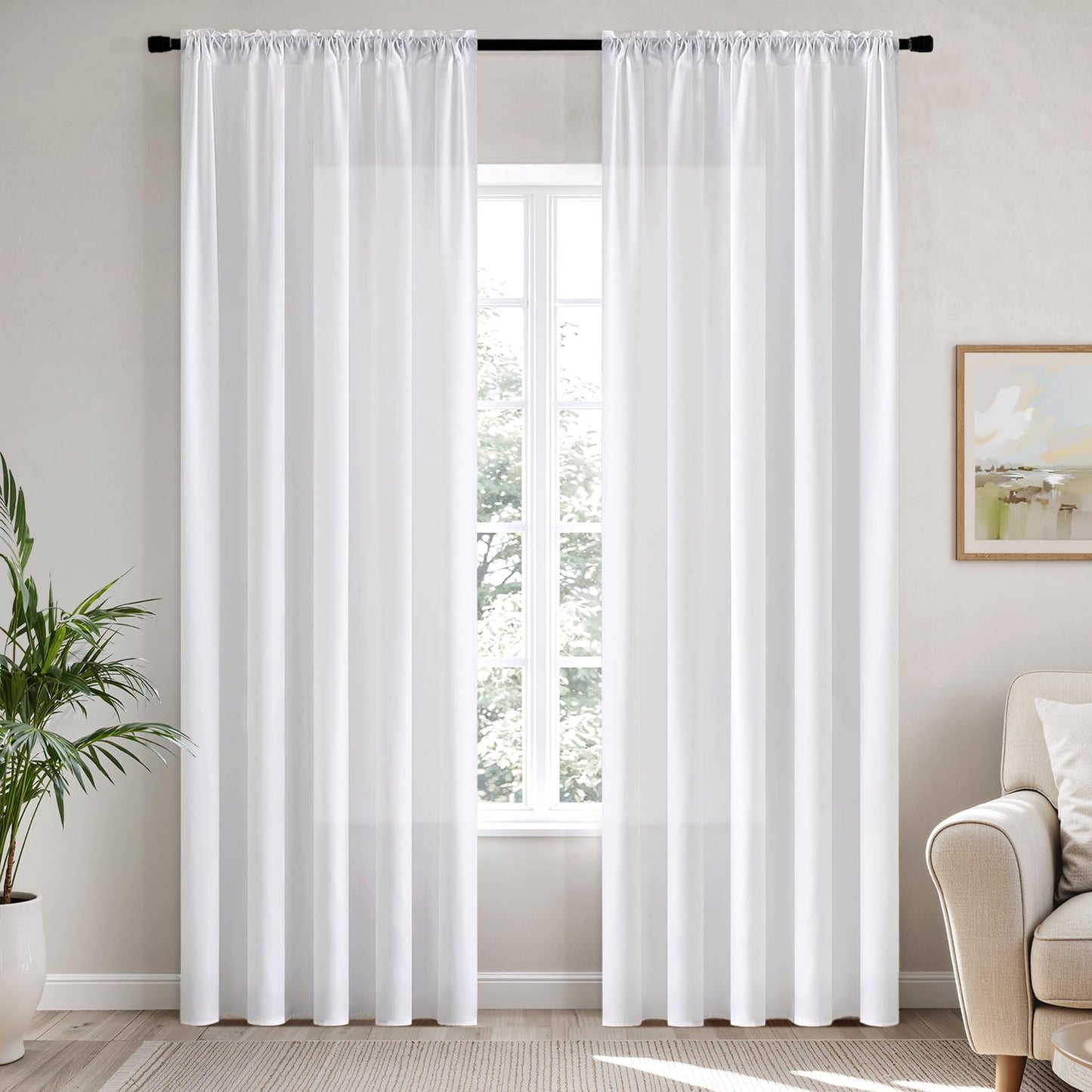 MIULEE White Privacy Sheer Curtains that Let Light in 84 Inches Long Non-See-Through Semi Sheer Curtains Light Filtering Window Curtain Drapes for Living Room Bedroom 2 Panels Set 42 X 84