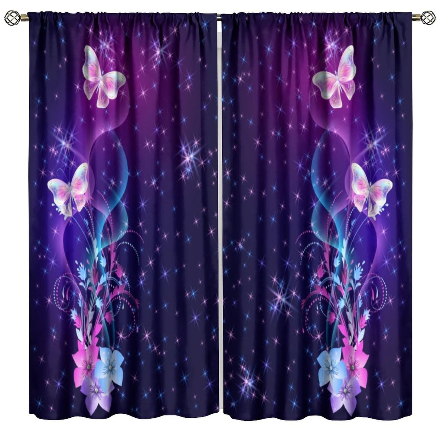 XBDDZSW Dream Butterfly Curtain,Abstract Purple Watercolour Hand Drawn Butterfly Pattern Print Window Drapes for Kids Girl Bedroom Living Room Kitchen Decor,2 Panel Set,42x45 Inch Decor