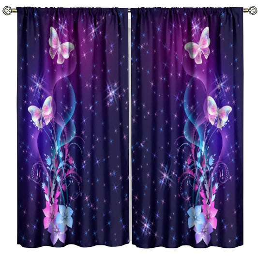XBDDZSW Dream Butterfly Curtain,Abstract Purple Watercolour Hand Drawn Butterfly Pattern Print Window Drapes for Kids Girl Bedroom Living Room Kitchen Decor,2 Panel Set,42x45 Inch Decor