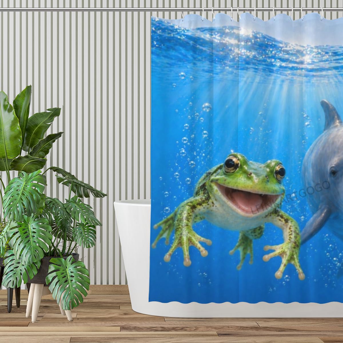 LFINKARTGOGO Ocean Frog Shower Curtain 72x72 with 12 Hooks Underwater Animal Dolphin Waterproof Washable Polyester Bath Curtain for Home Hotel Decor