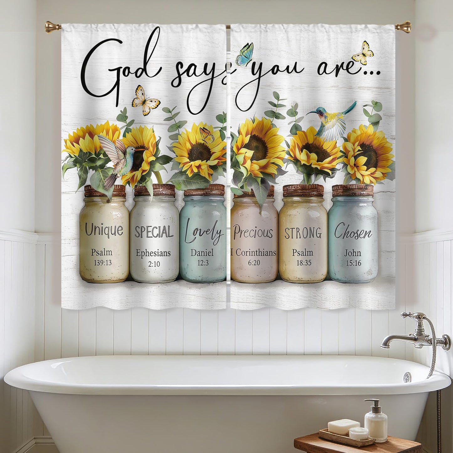 Cizuug Farmhouse Sunflower Kitchen Curtain Rustic Small Short Cafe Window Curtains Country Wooden Barn Inspirational Bathroom Window Drapes Treatment Tier Curtains 2 Panels (27.5x39 Inch)