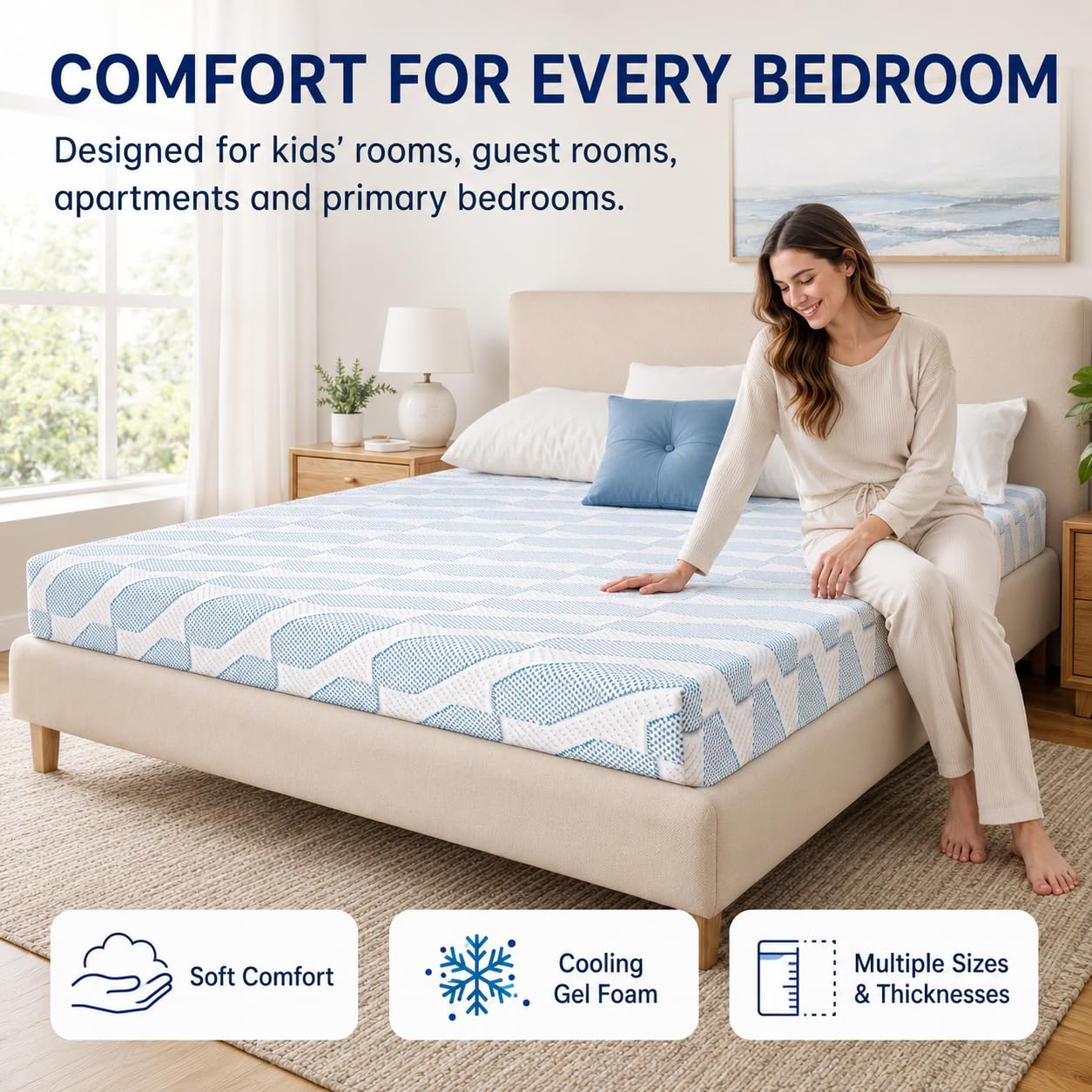 6 Inch Twin Mattress, Twin Size Memory Foam Mattress in a Box, Twin Mattress 6 Inch with Cooling Gel Foam, Medium Firm Support Foam Bed for Pressure Relief, CertiPUR-US Certified, 75" L x 38" W