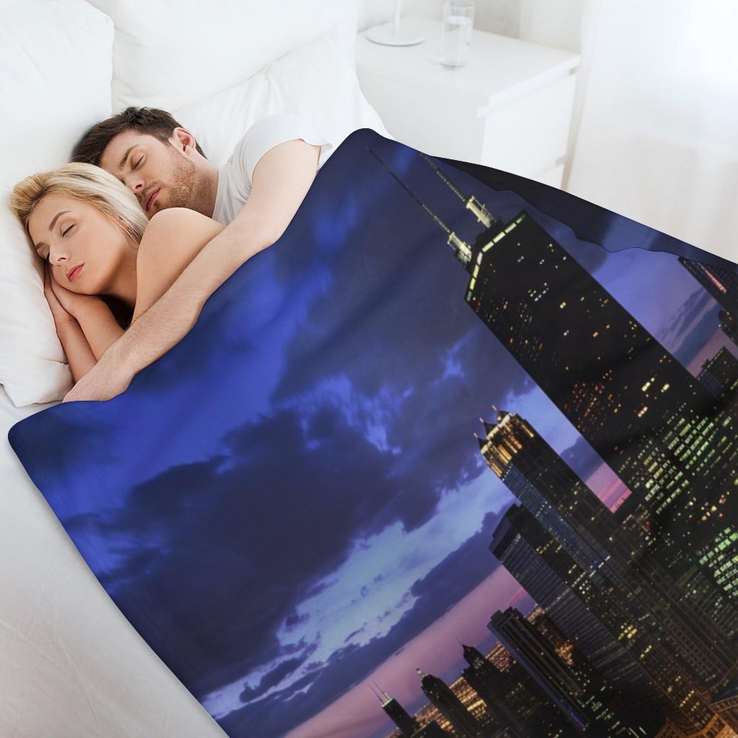 HDESDIS Night City Landscape Throw Blanket, Soft Cozy Chicago Skyline Skyscraper Blanket for Couch, Sofa, Bed, Warm Decorative Blanket for Women and Men, 50"x60"
