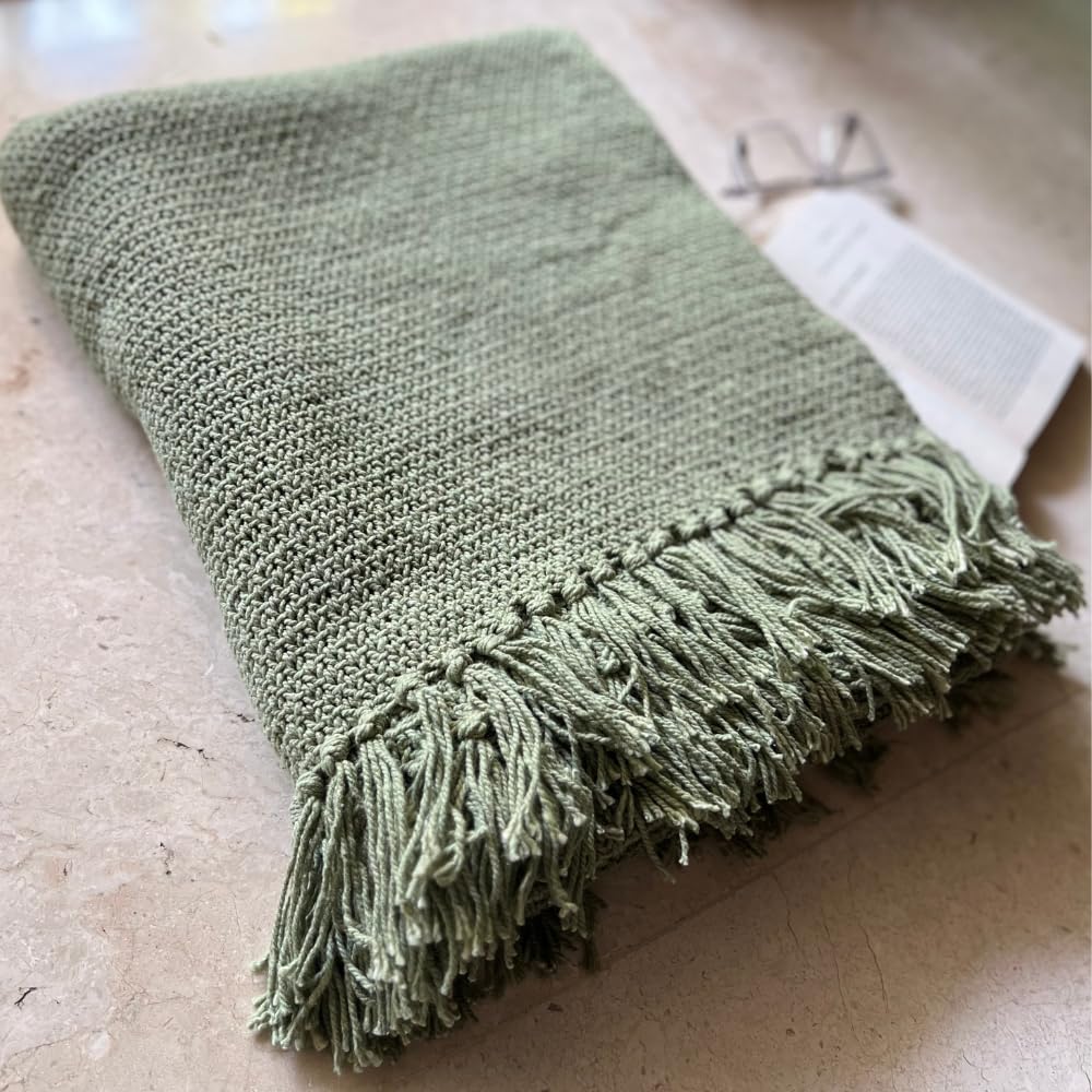 Dot Day Handwoven Cotton Throw Blanket – Chunky Knit, Soft & Breathable – 100% Cotton, 51x63 inches – Cozy Couch, Bed, Baby Nursery, Rustic Farmhouse Decor – Machine Washable (Sage Green)