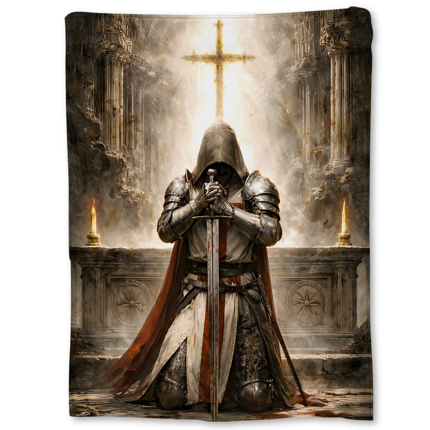Ti Caldi Medieval Knight Cross Blanket Gifts, Crusader Knight with Sword Flannel Throw Blanket for Couch, Bed, Travel & Decor, Cozy Lightweight Warm Blankets for Adults Women Men Teens 60×50 in