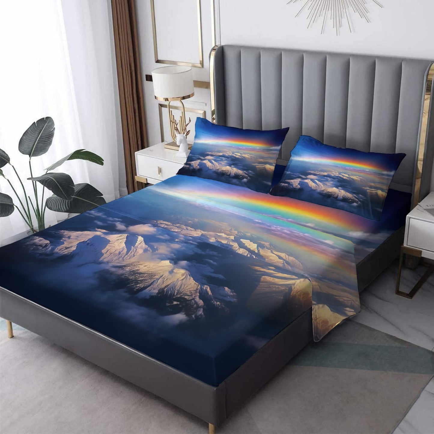 THYUNQ Rainbow Mountain Sheets Queen Size Bed, Nature Landscape Pattern Sheet Set & Bedroom Decor - 16 Inch Deep Pocket, Super Soft Microfiber Bedding Sheets & Pillowcases 4 Piece