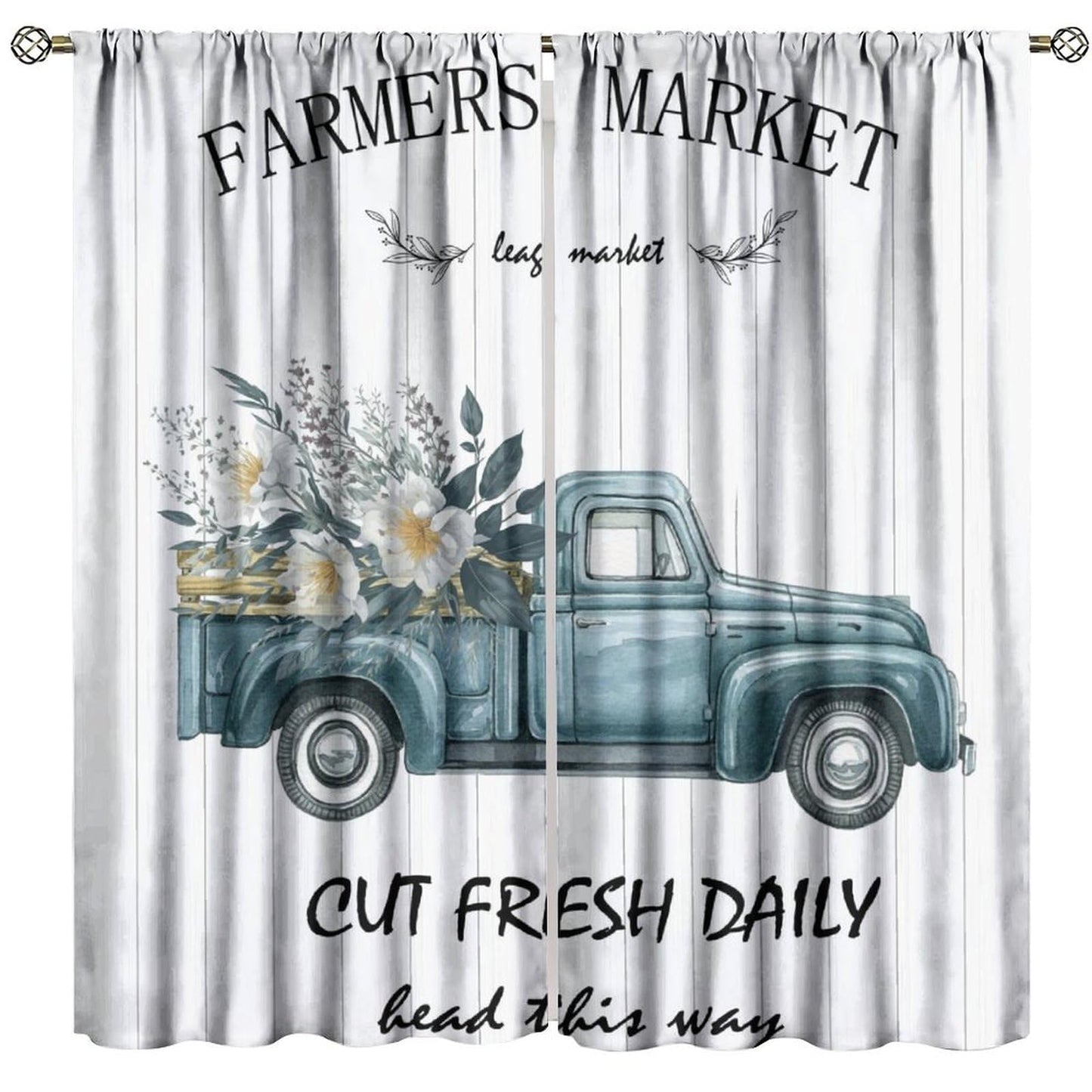Nanacur Country Farmhouse Truck Curtains, Rural Farmhouse Truck Wooden Spring Flowers Plants Window Drapes, for Bedroom Living Room 42" W X 45" L (Decorative)