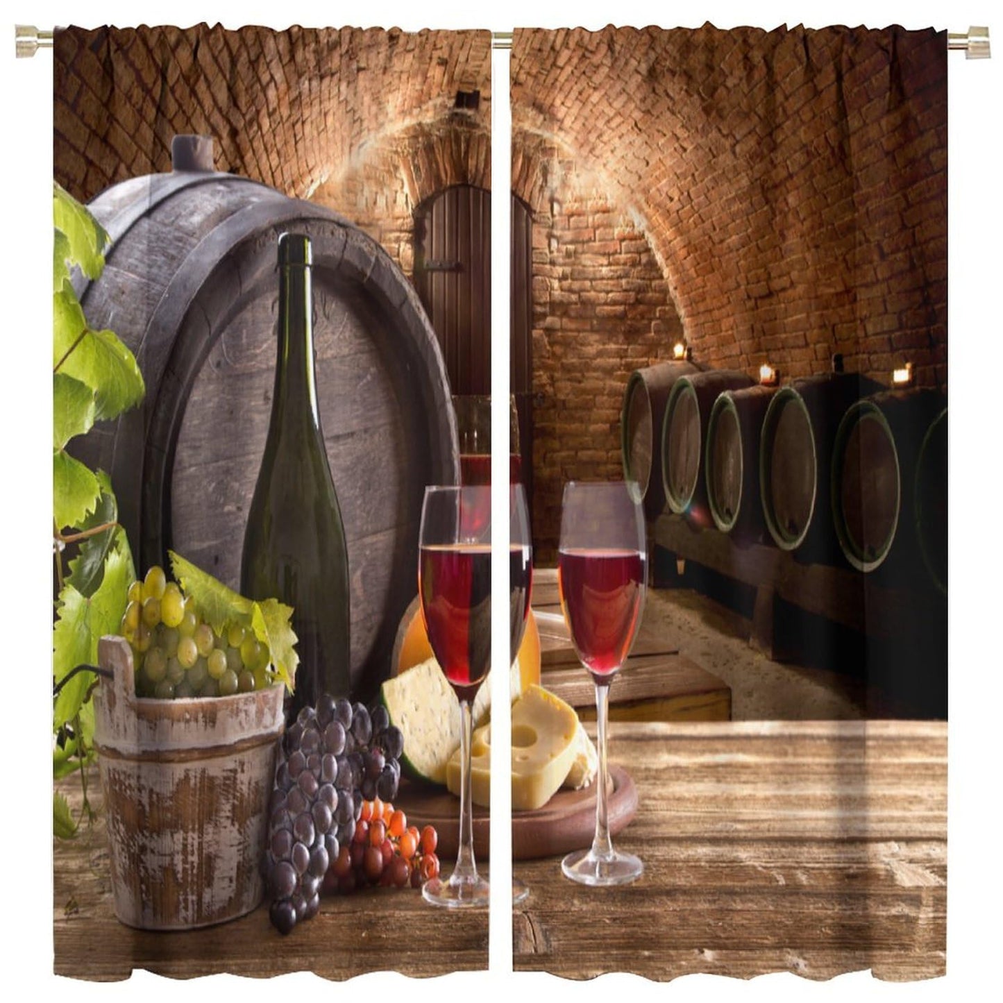 JADERYS Wine Curtains Tasty Red Wine Wooden Cask Bedroom Living Room Kitchen Blackout Rod Pocket Decoration Window Drapes 2 Panels W21xL45in