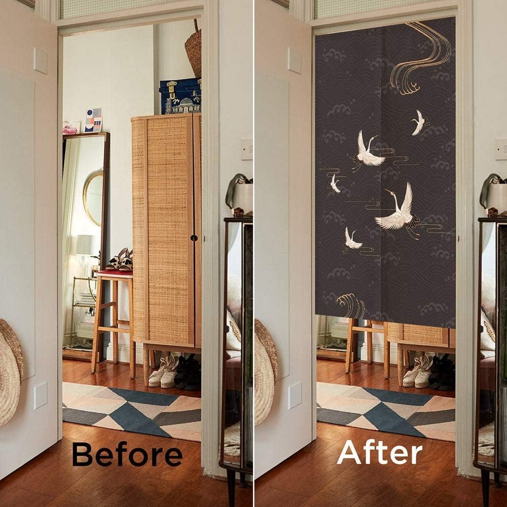 Ofat Home Japanese Crane Noren Curtain, 33.5" x 59"